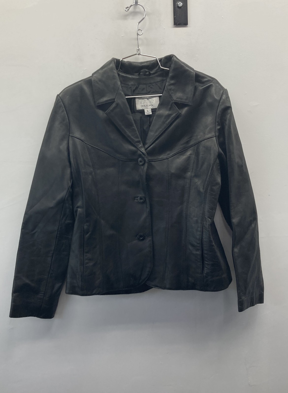 Wilsons Leather Maxima Women’s Black Y2K Vintage Leather Blazer Jacket Sz L