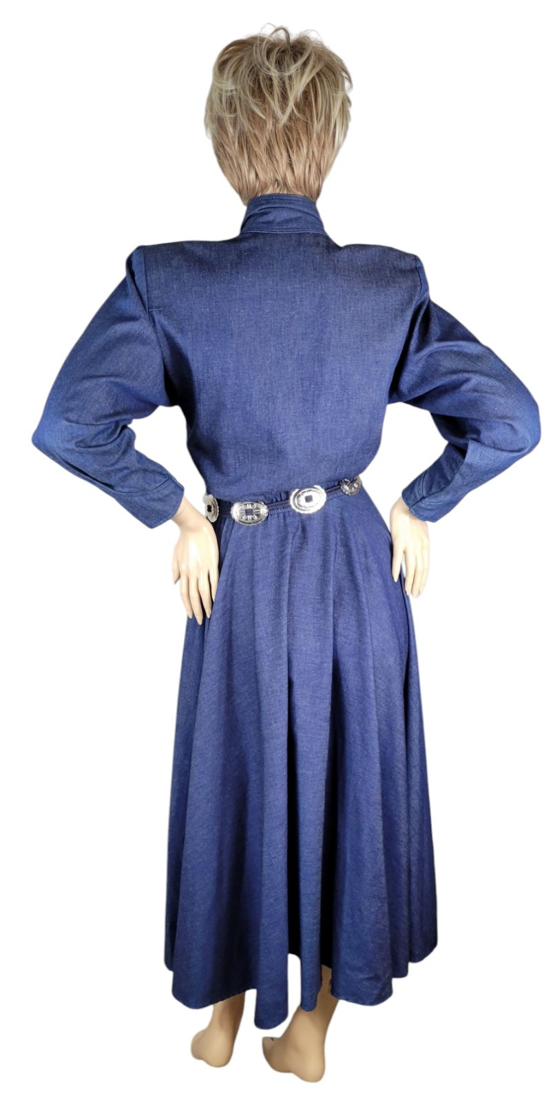Vintage Choon California Denim Ranch Western Concho Belted Shirt Dress Duster 10