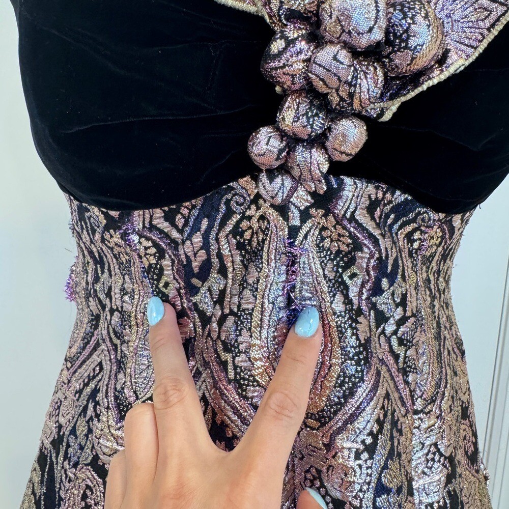 1980s Rare Eugene Alexander Velvet Metallic Gown Dress