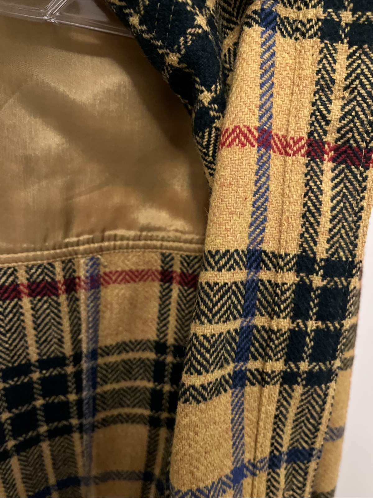 VINTAGE Les Copains Blue Eagle Yellow Plaid Jacket Italy Sz 42 Wool Blend Grunge