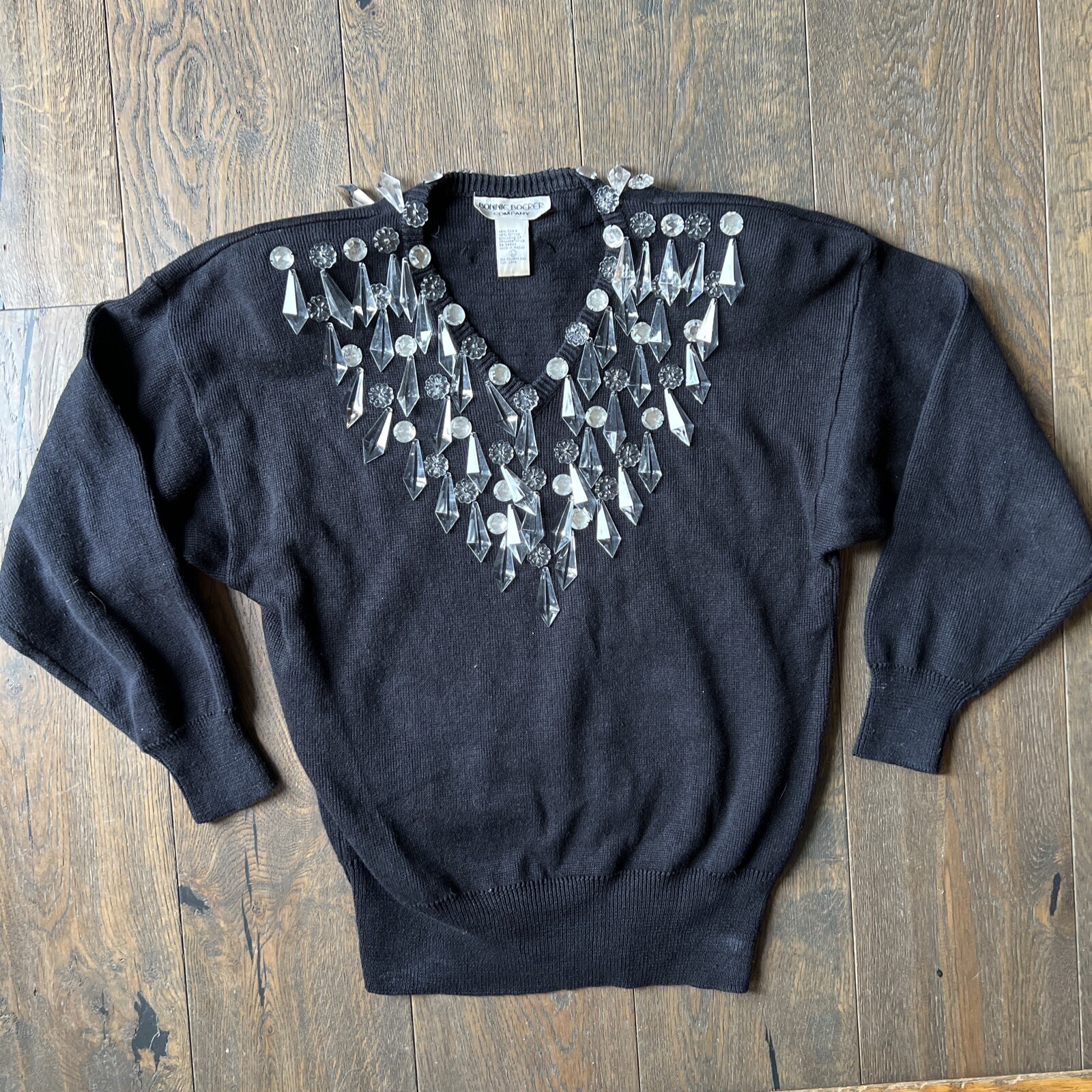 Vintage BONNIE BOERER Womens LARGE Chandelier Crystal Pendants Sweater Top