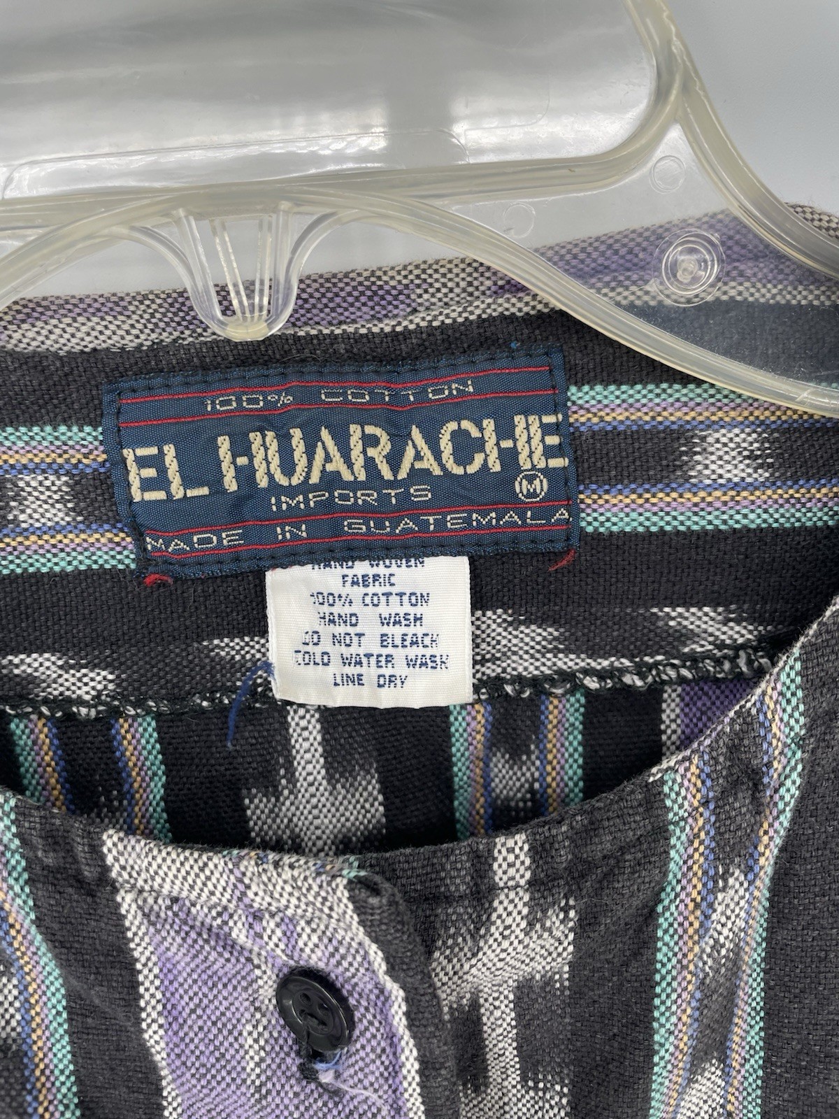 Vintage 80s Ikat Aztec EL HUARACHE Hand Woven Cotten Hippie Boxy Shirt Top med