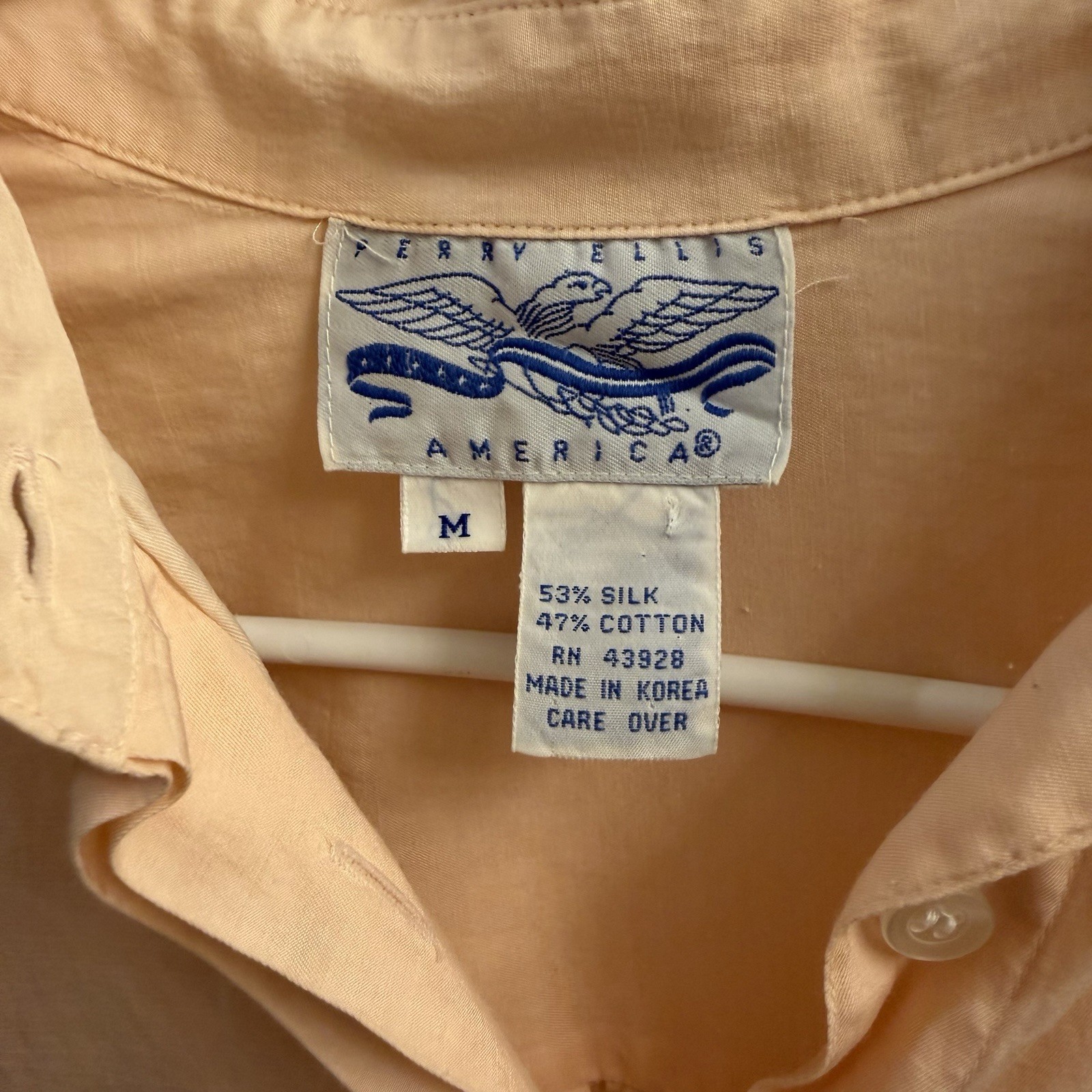 Perry Ellis America Silk Blend Button Down Shirt M Peach Pink Vintage