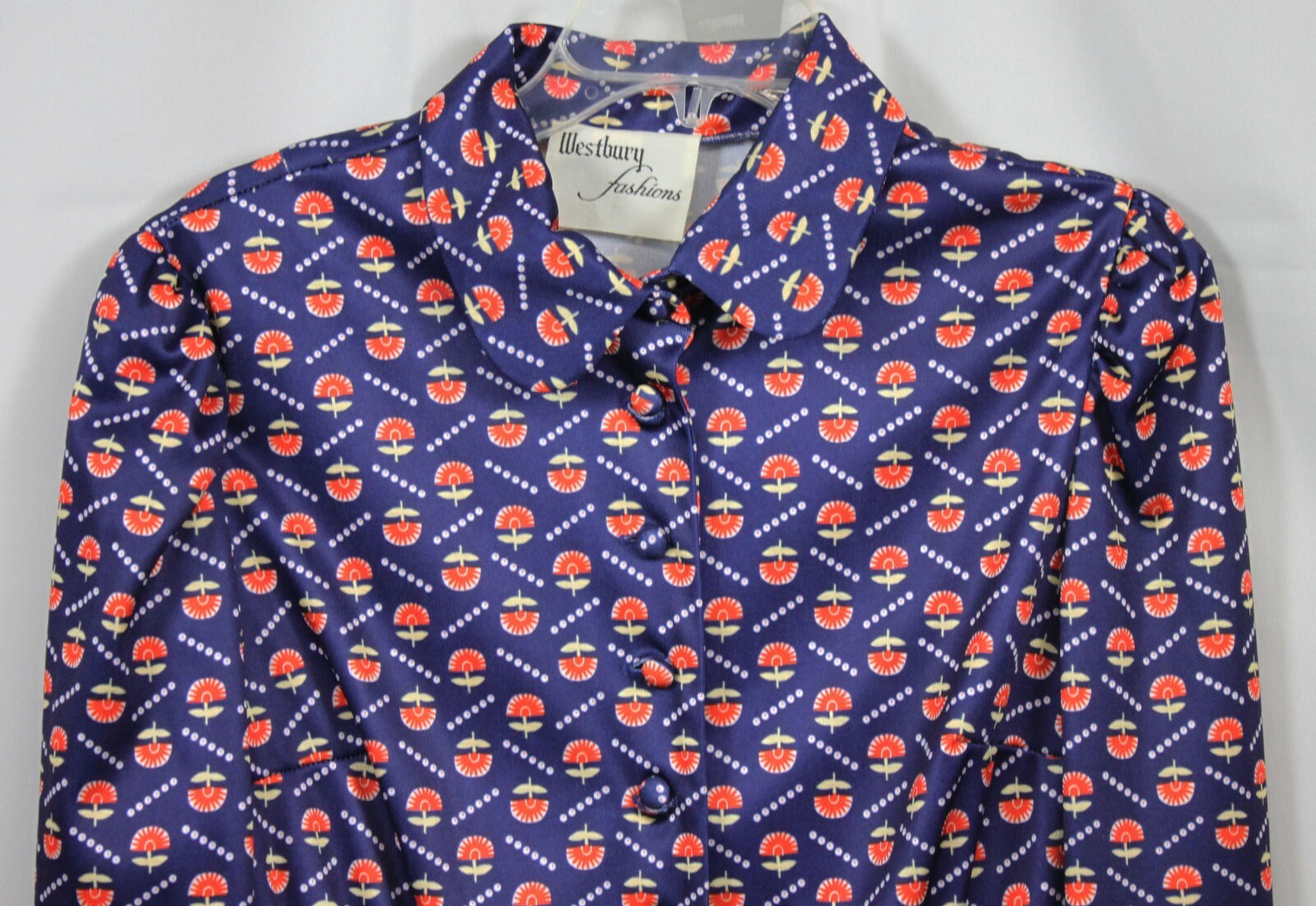 Vtg Westbury Fashions Dress Button Up Secretary Polyester Modest Retro Mod 16