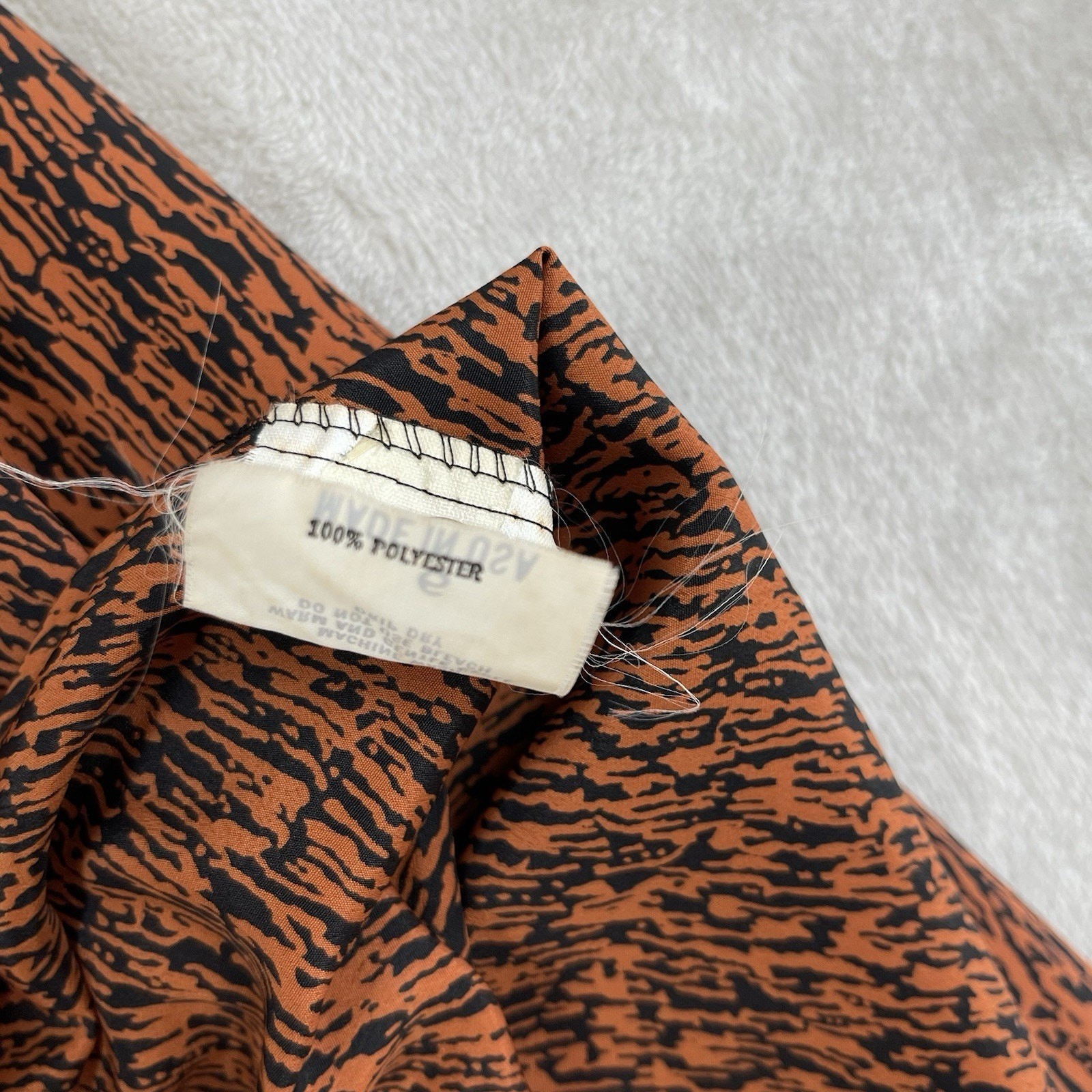Vintage Bleyle 70s Secretary Blouse Pussybow Bark Print USA Made 6 Office Siren