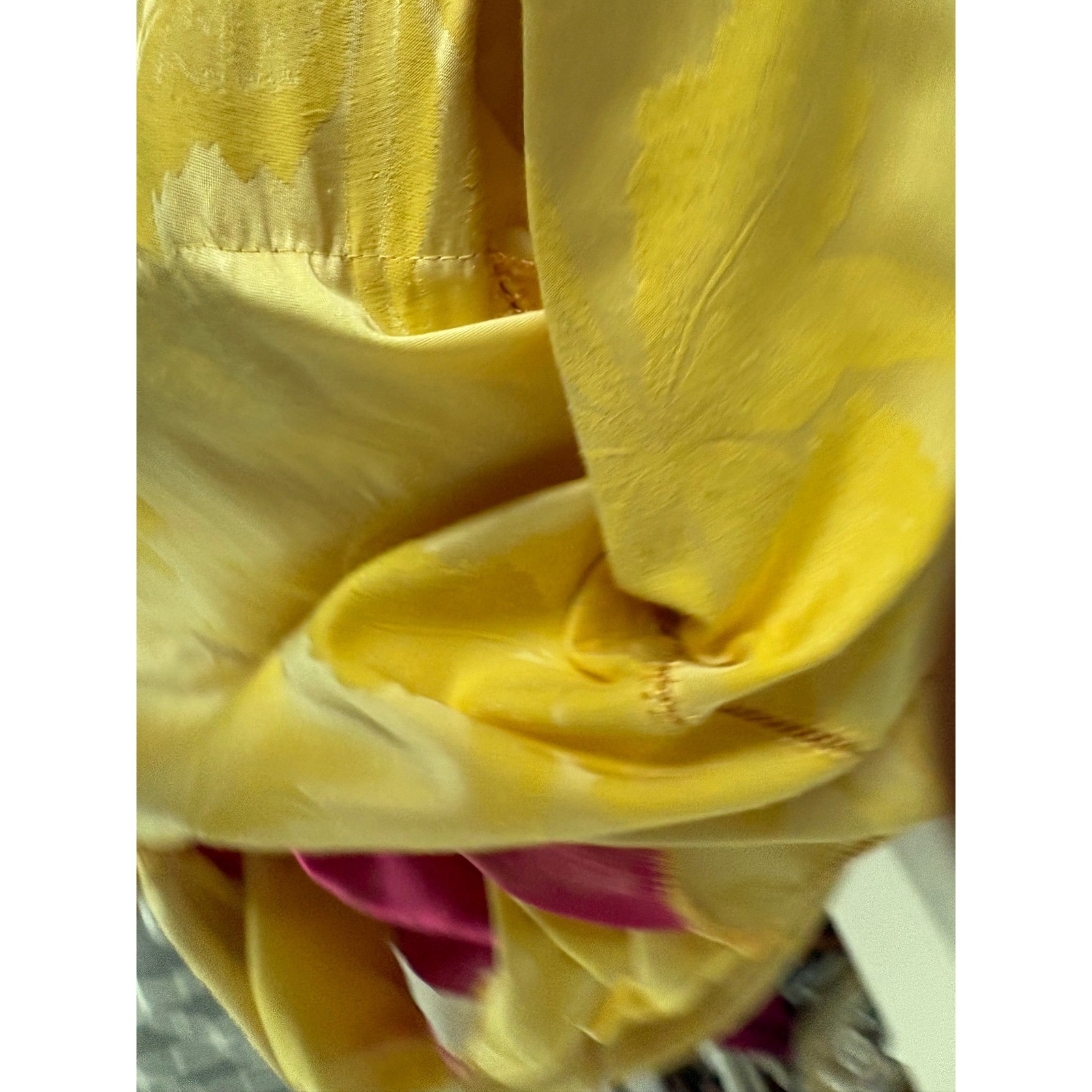 Vintage 100% Cotton Fernando Sanchez Kaftan Yellow Pink Floral Damask Robe Maxi