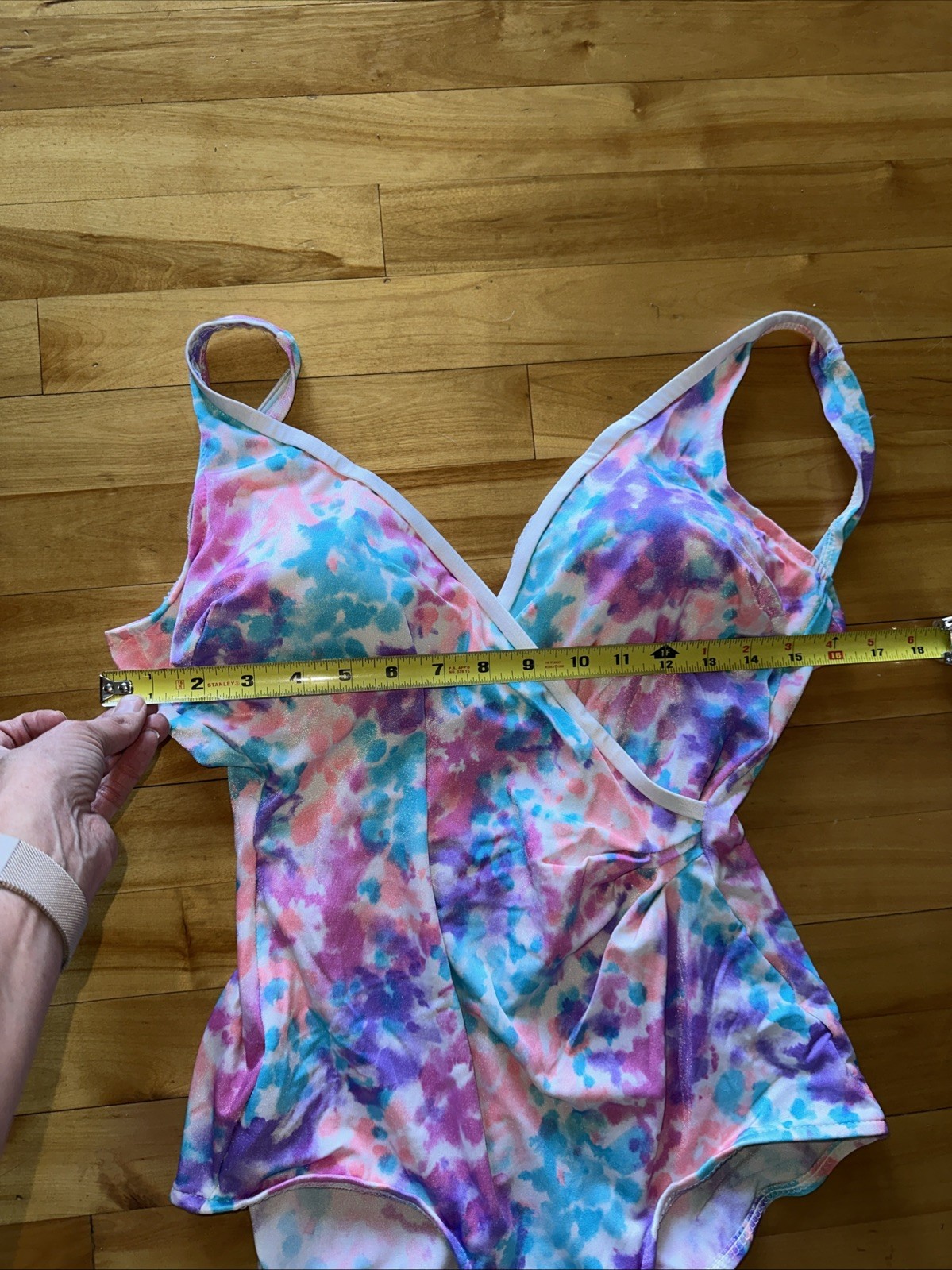 Vintage 80s Ocean View Floral Swimming Suit One Piece Size 16 Built In Cups