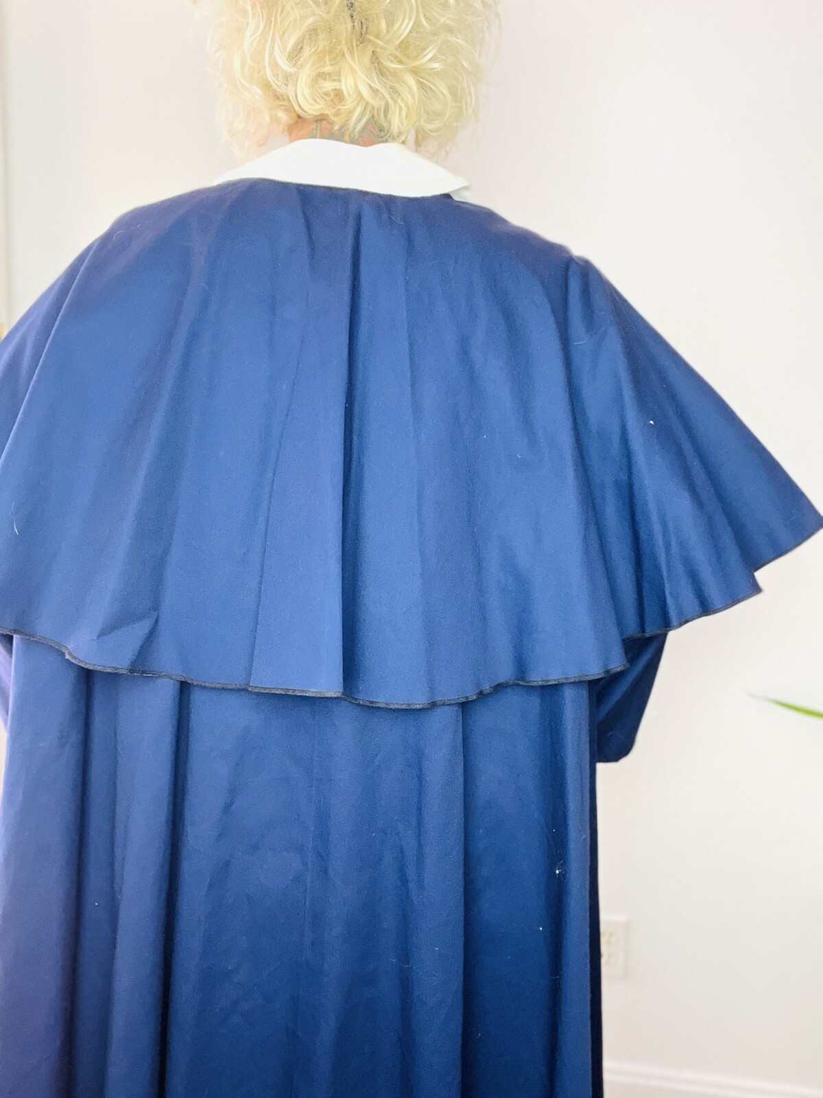 1980’s 80s Cotton Faille Oversized CAPE Peter Pan Collar Vintage Swing Coat L XL