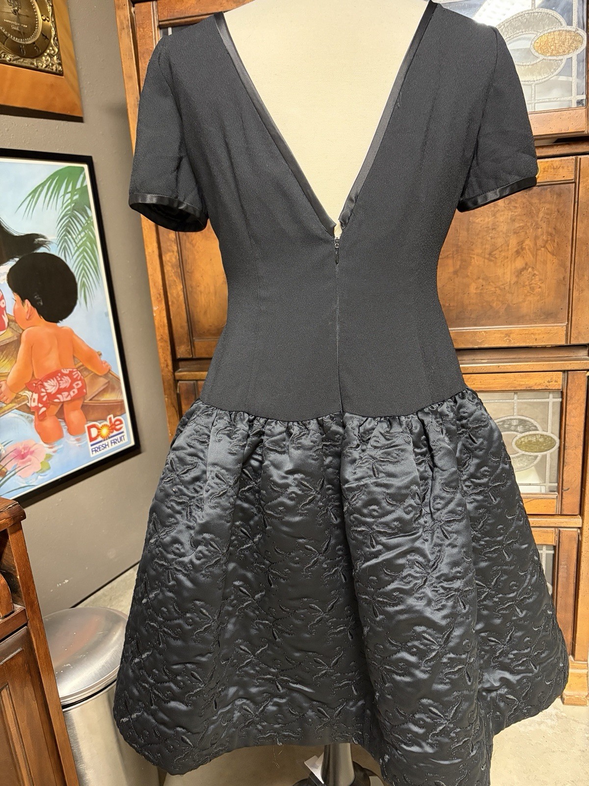 Black Dress Bill Blass Vintage Designer Size 12 / Drop Waist /Full Quilted Skirt