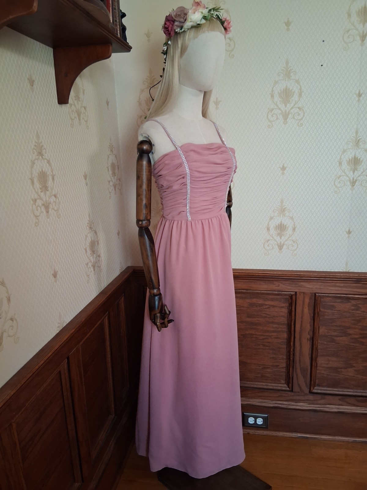 Vintage 1960s Midcentury Mod Claralura Rose Rhinestone Balletcore Cocktail Dress