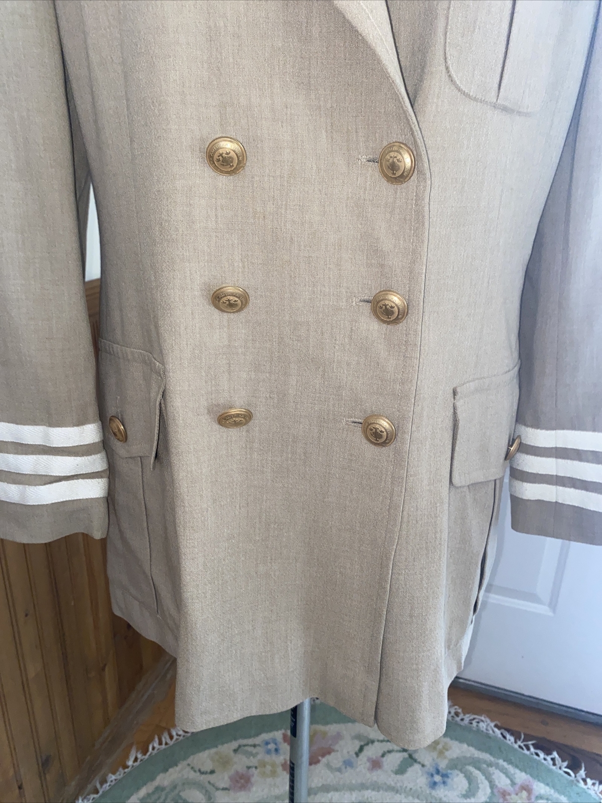 Mondi Vtg Beige Blazer Suit Jacket Military Safari Uniform Womens EU40 US8 Wool