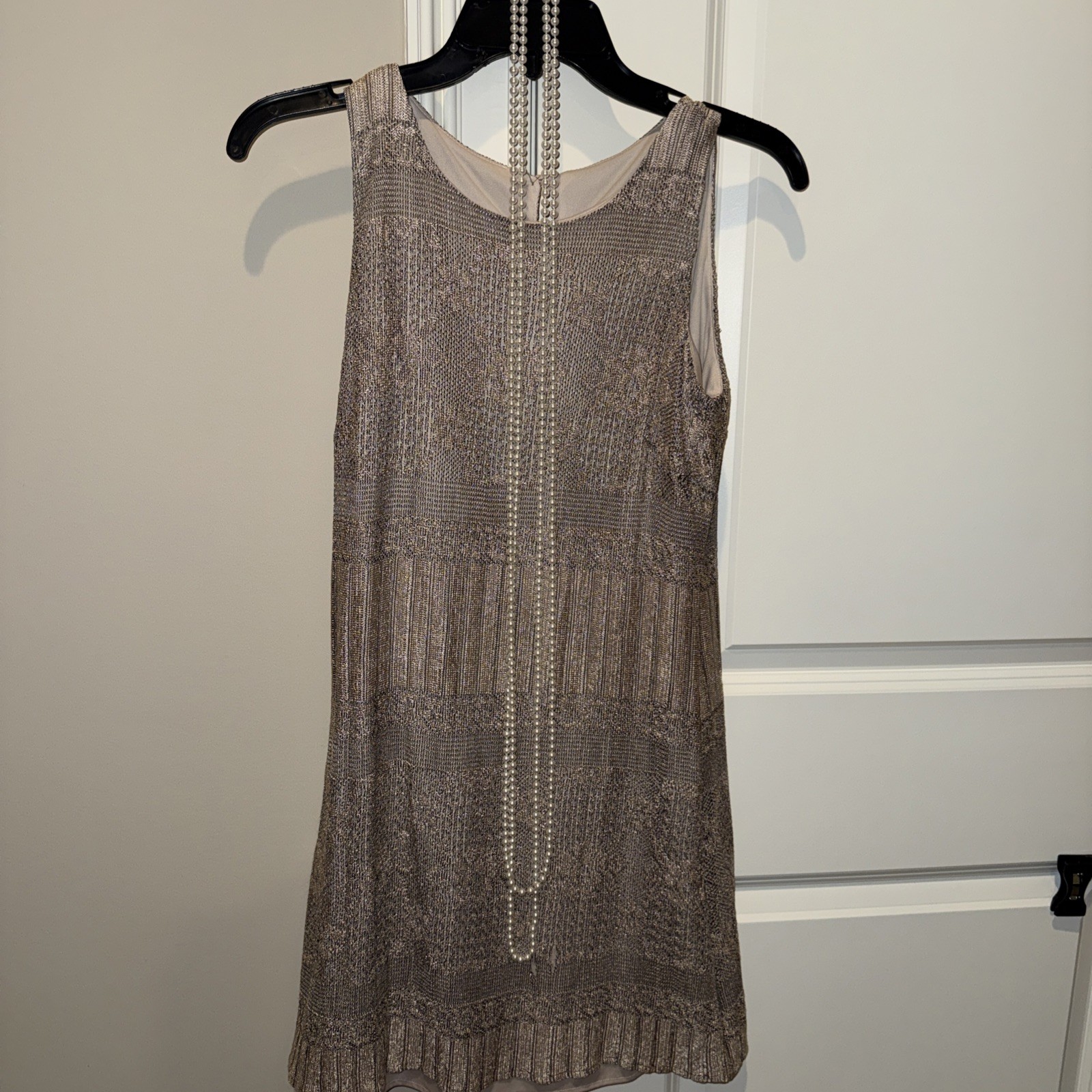 Vintage 90s Gold Crochet Mini Dress Small Petite Ethereal Lurex Grunge