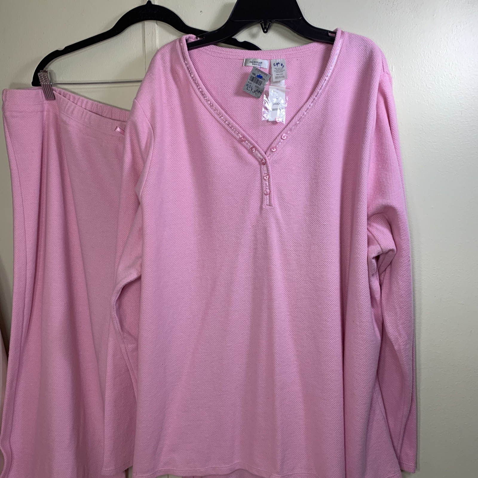 Vintage Lounge Set Pajamas XXL Soft Textured Knit V Neck Pull On Pants 2pc