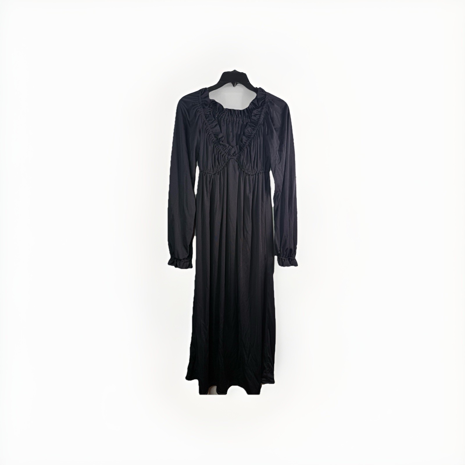 Vtg Black Midi Dress Ruffles Ruched Bodice By Robert David Morton Off Shoulder