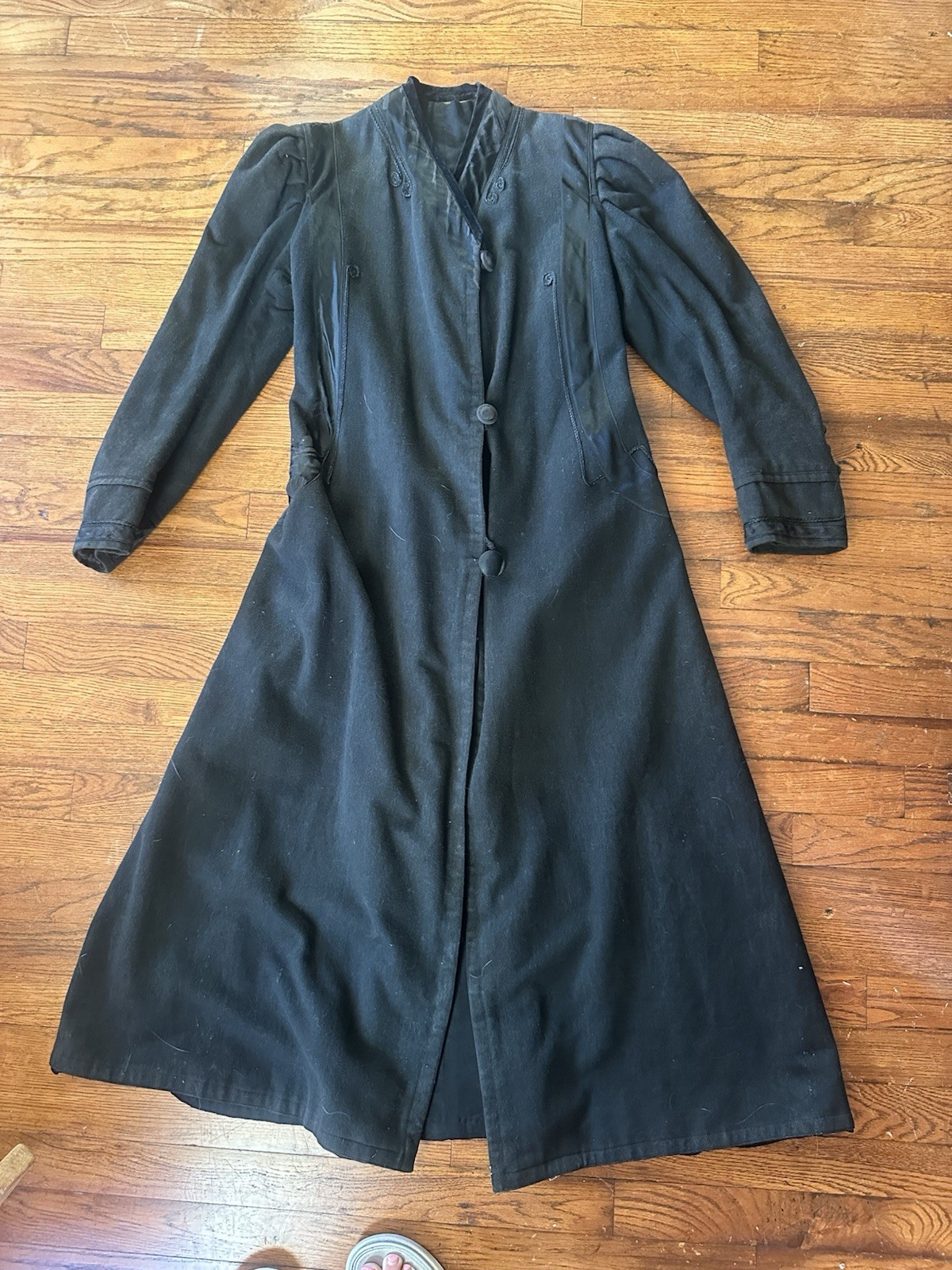 Antique Victorian Era Wool, Silk, And Velvet Trim Coat