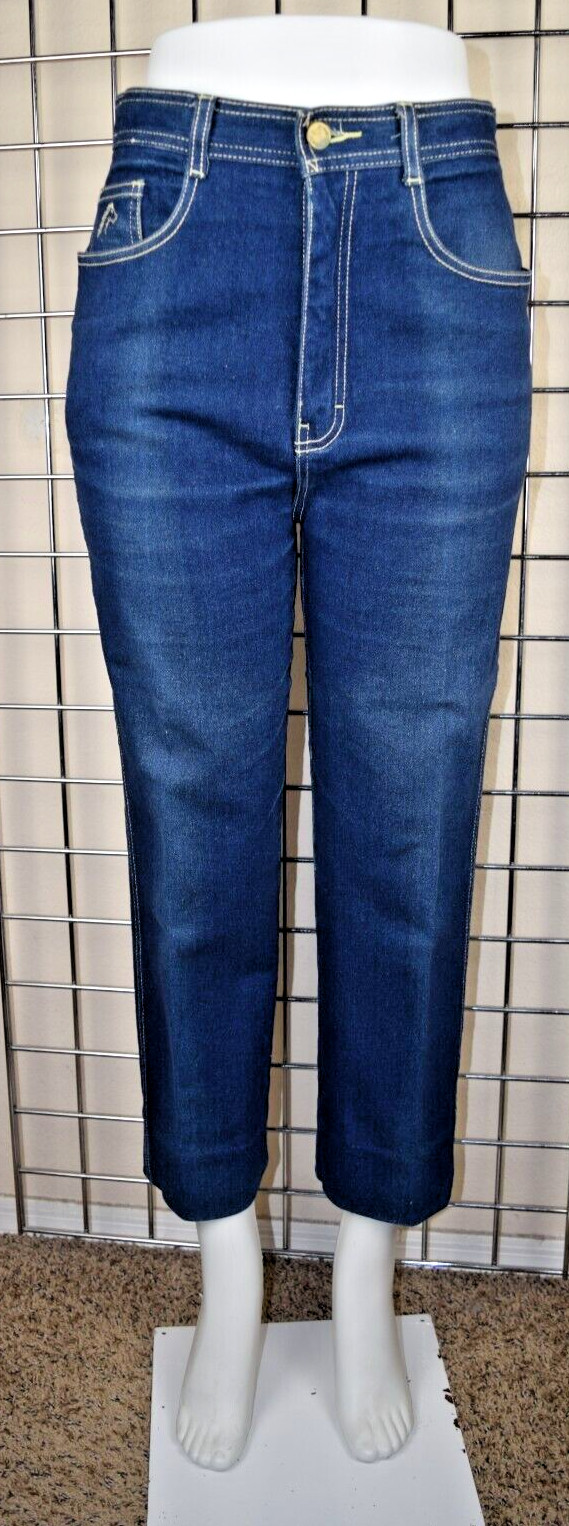 VTG Jordache Horsehead Jeans 28 x 25 Size 14 70s Blue Yellow Stitch High Waist