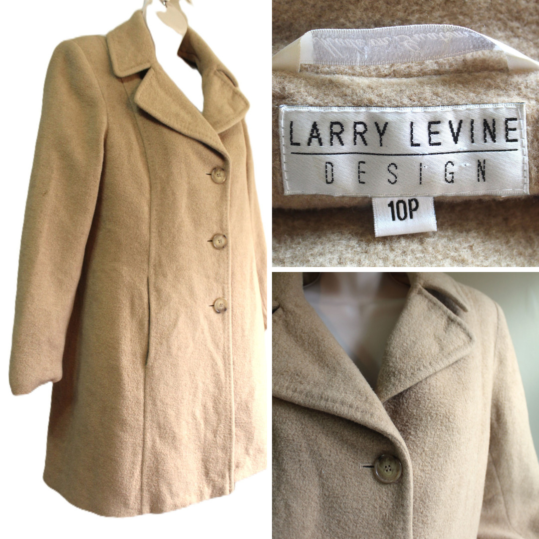 Vintage Camel Hair Coat 10 M 10P Old Money Larry Levine Tan Satin Lined