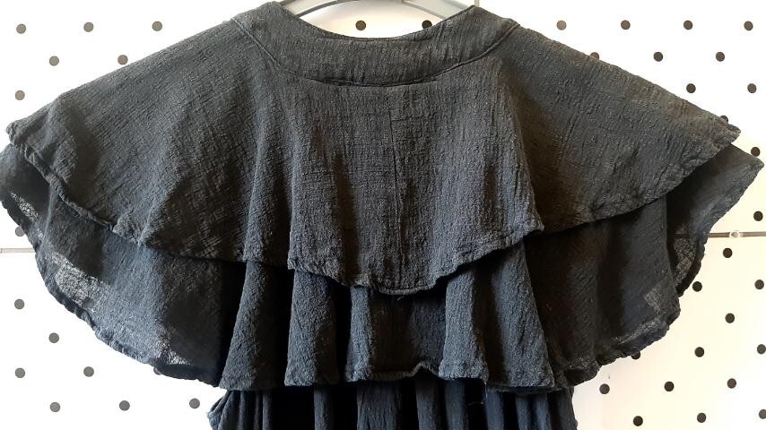 Vintage RADLEY London Black Maxi Sexy Cotton Dress Wing Sleeves Size 12-36″/91cm