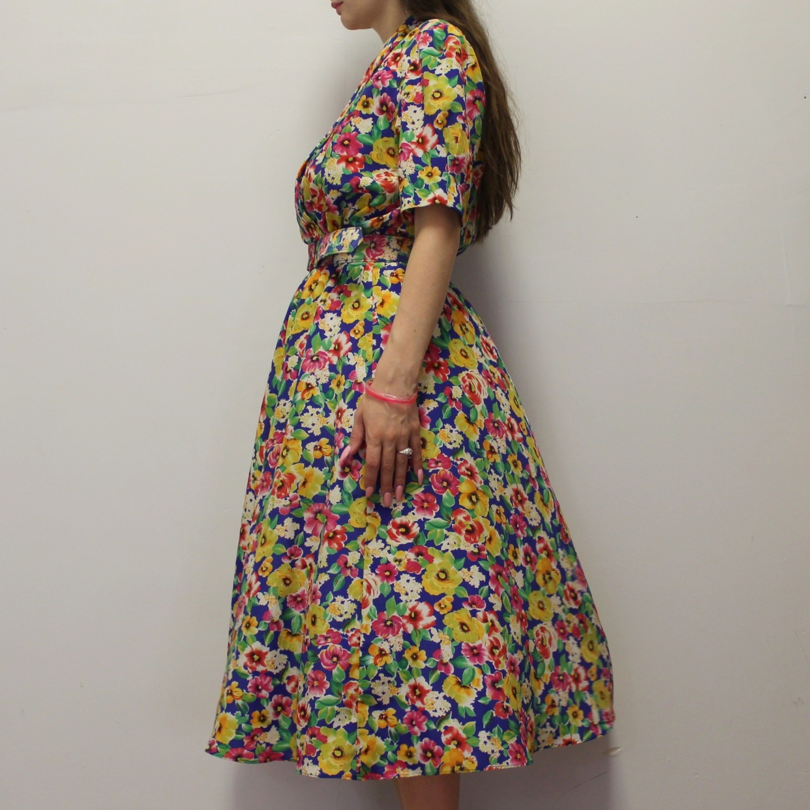 Vintage 80s Floral Midi Dress with Belt by Liz Roberts