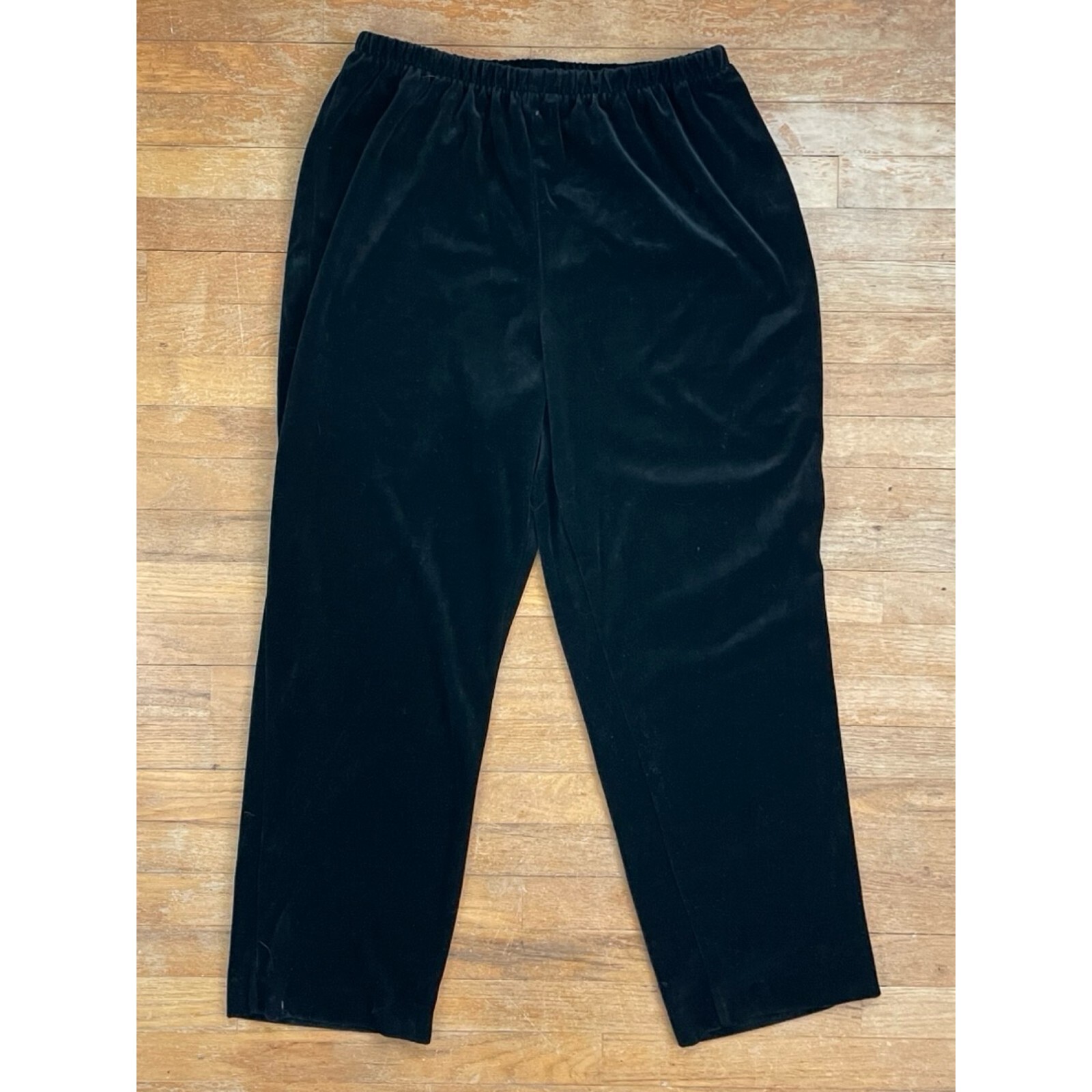 Vintage Black Velvet Pants Plus Size 1X/2X 34-37″ Elastic Waist 1970s