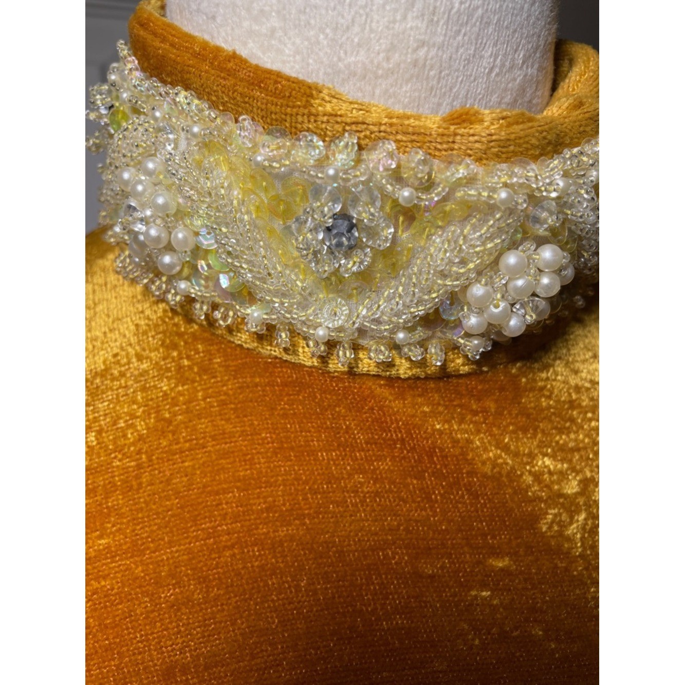 Vintage Golden Velvet Two-Piece Set with Embellished Beaded Collar 60s 70s