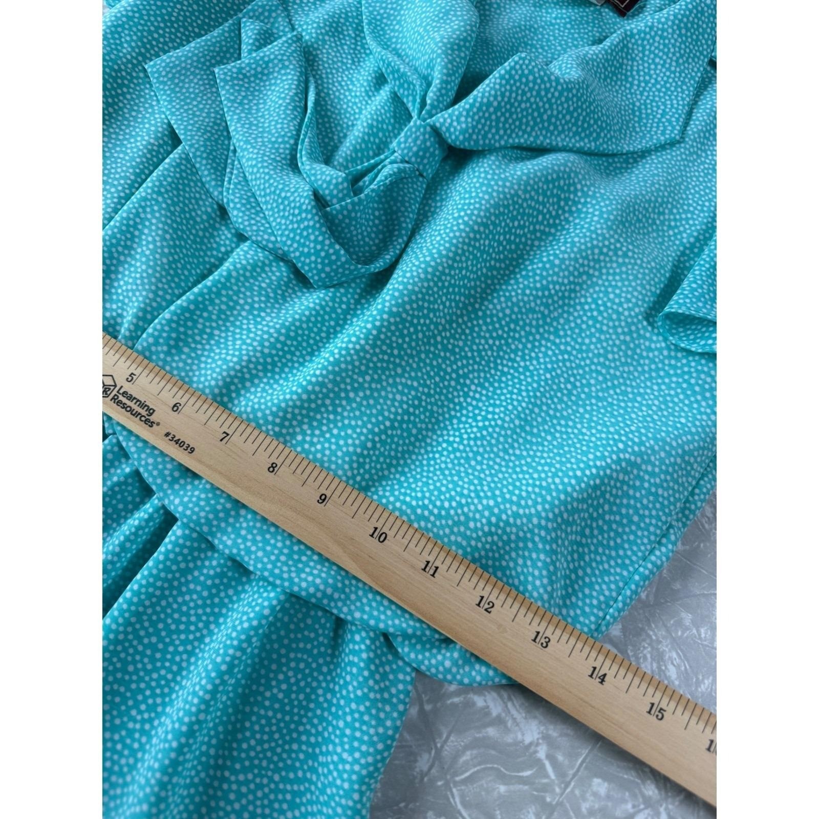 JT Petites Vintage 80s Polka Dot Midi Dress Aqua Blue Flutter Sleeve Size 8 USA