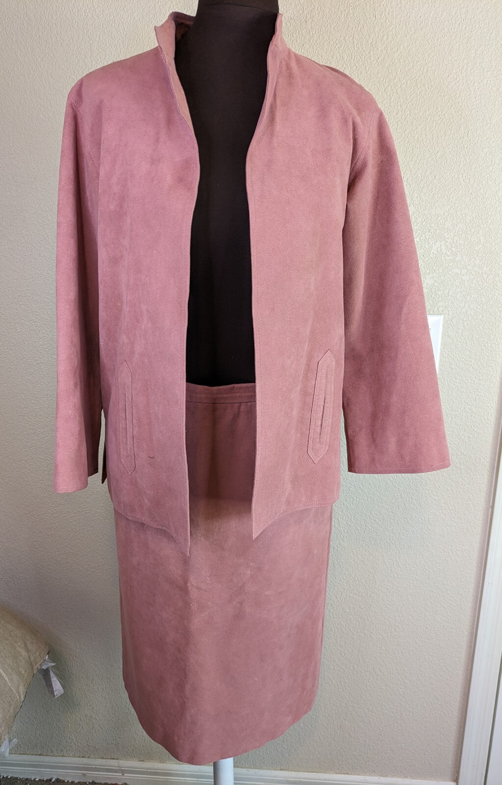 Vtg Adolph Schuman for Lilli Ann Dusty Rose Ultra Suede Open Blazer Skirt M/L