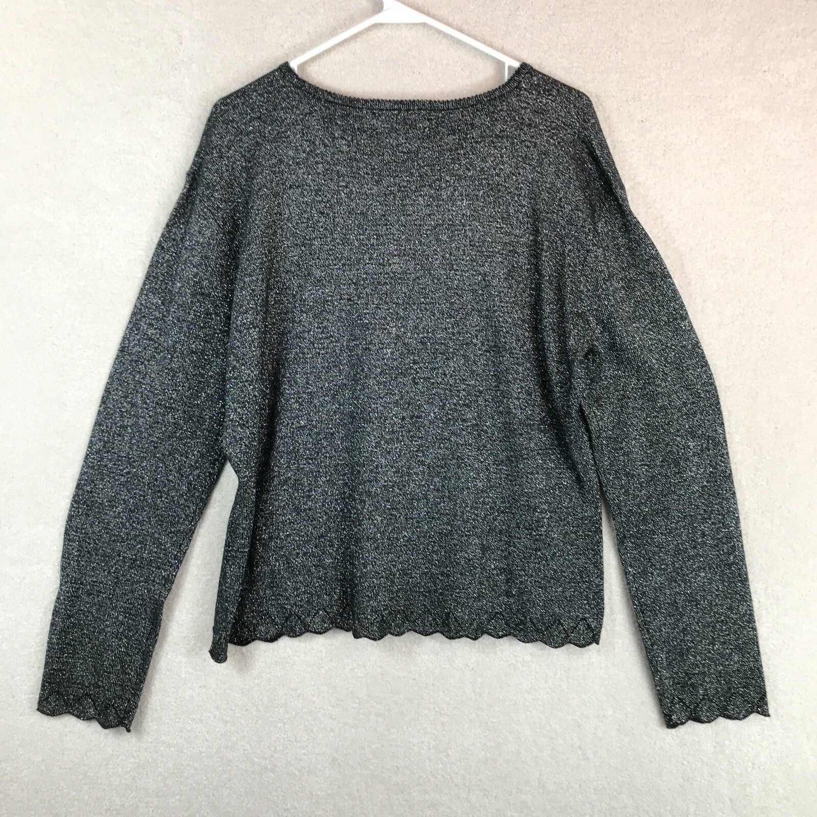 Vintage Sweater Womens XL Black Silver Shimmery N Touch New Old Stock Preppy 90s