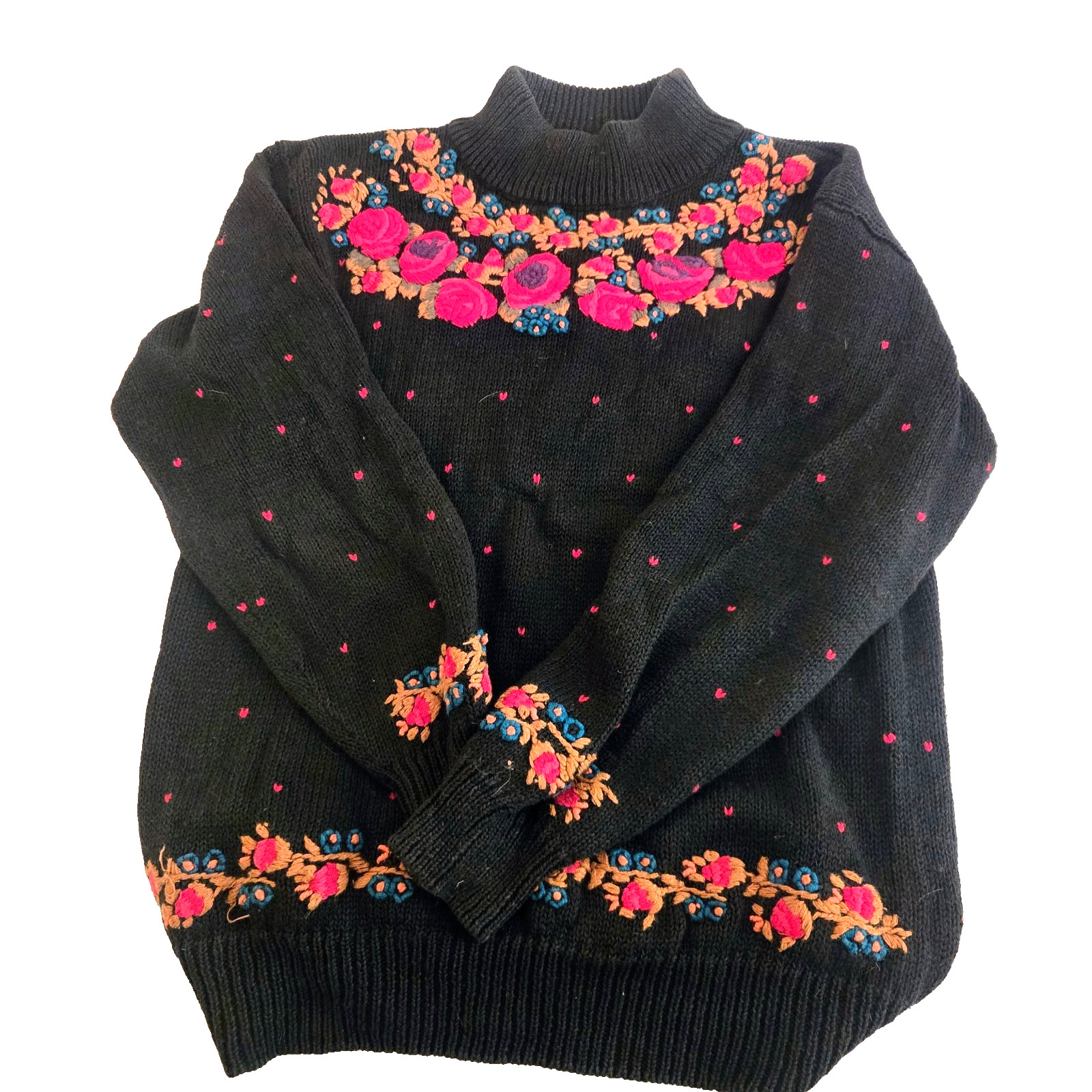 Vintage Work in Progress Gladys Bagley navy with flower embroidery sweater S