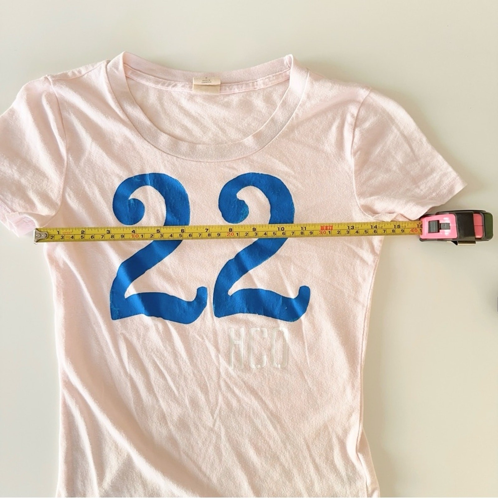 Y2K Hollister 22 Graphic Baby Tee Pink Sporty Number 22 Print Fitted Shirt S