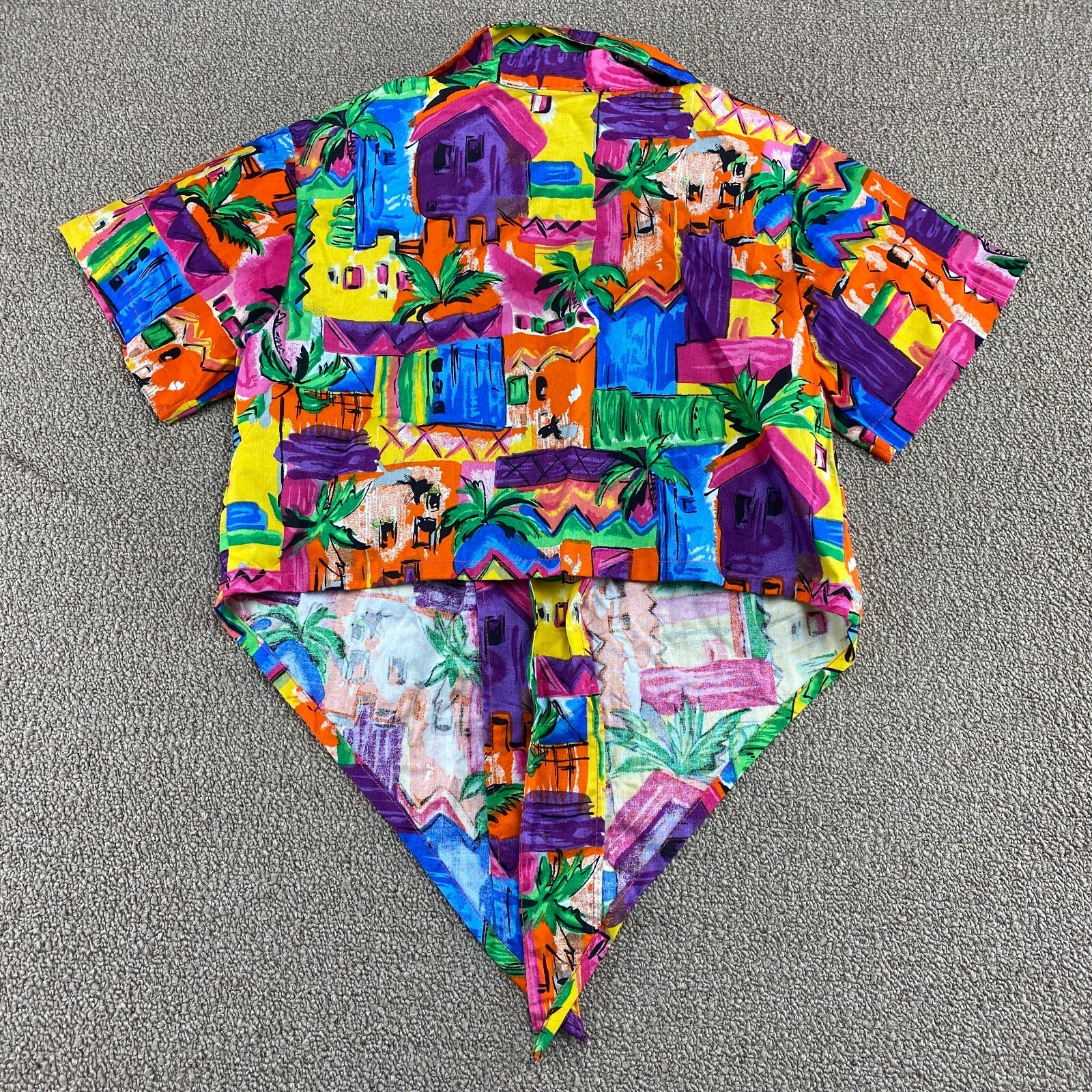 Fast Lane Toucan Dance Hawaiian Shirt Womens Bright Multicolor Camp USA VTG