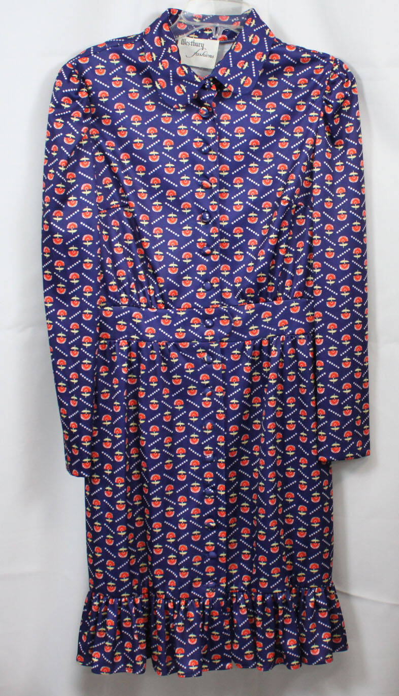 Vtg Westbury Fashions Dress Button Up Secretary Polyester Modest Retro Mod 16