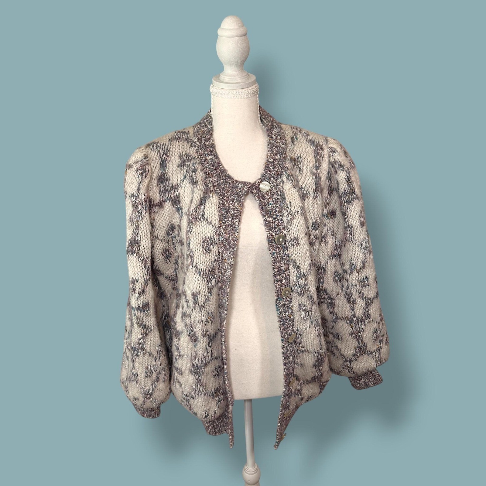Vintage 80’s Rochelle California Chunky Floral Cardigan atomic Fleck Grandmacore