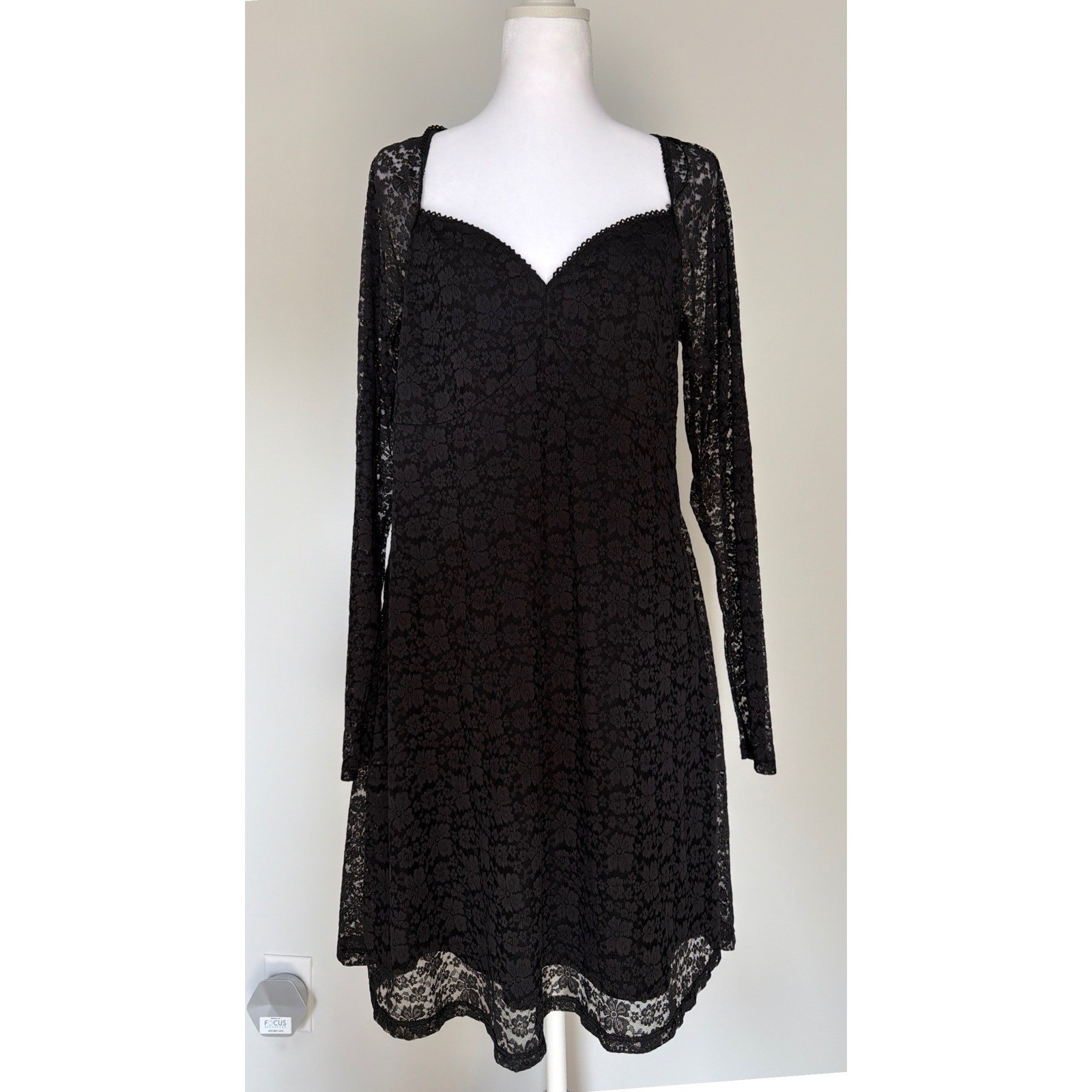 Dark Fairy Gothic Romantic Black Lace Fit & Flare Mini Dress XL