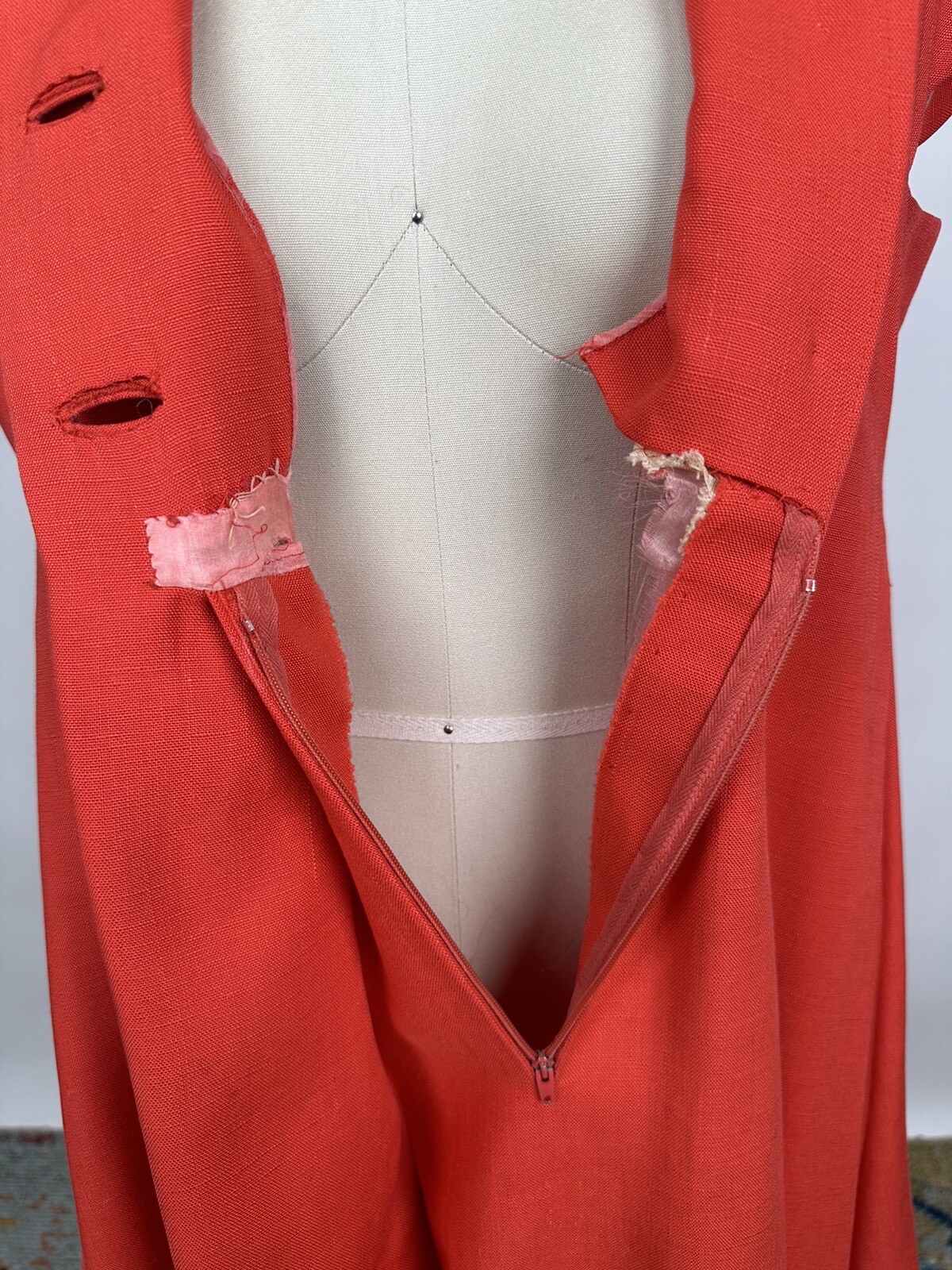 Vintage 1960s Geoffrey Beene orange Red Linen Dress Mod GoGo As Is 60s Designer