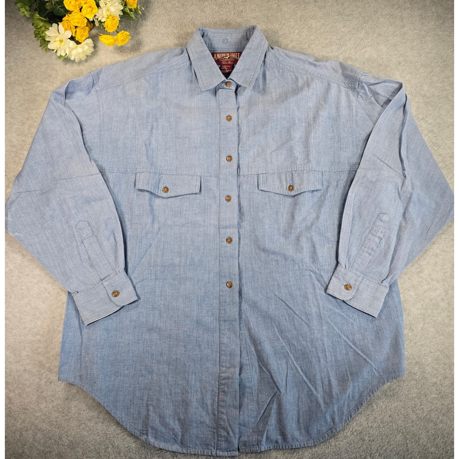 Vintage 90s American Eagle Outfitters For Her Blue Cotton Chambray Button Down L
