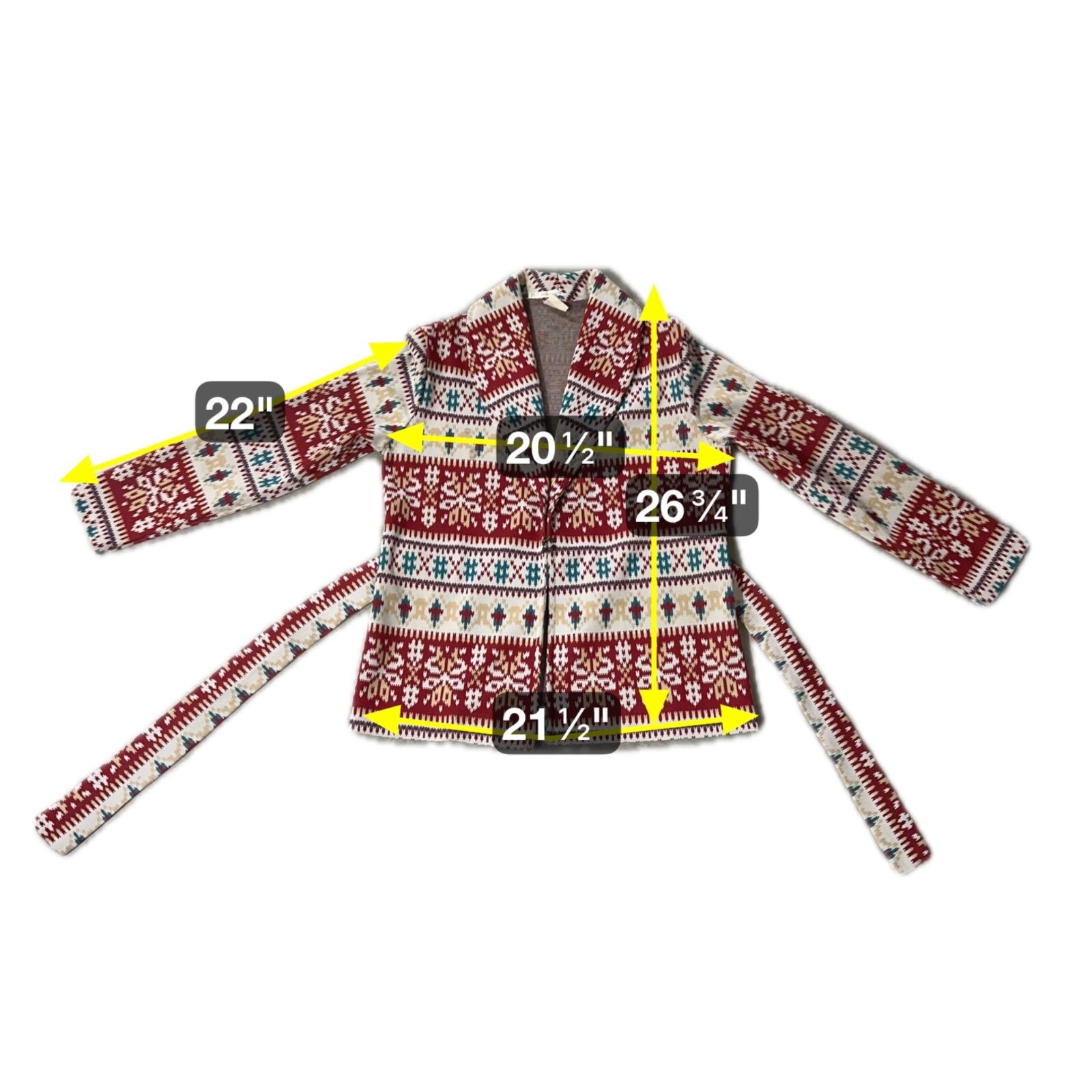 Vintage Cardigan Jacket 1970s Jane Colby USA Aztec Belted Maroon Teal Medium