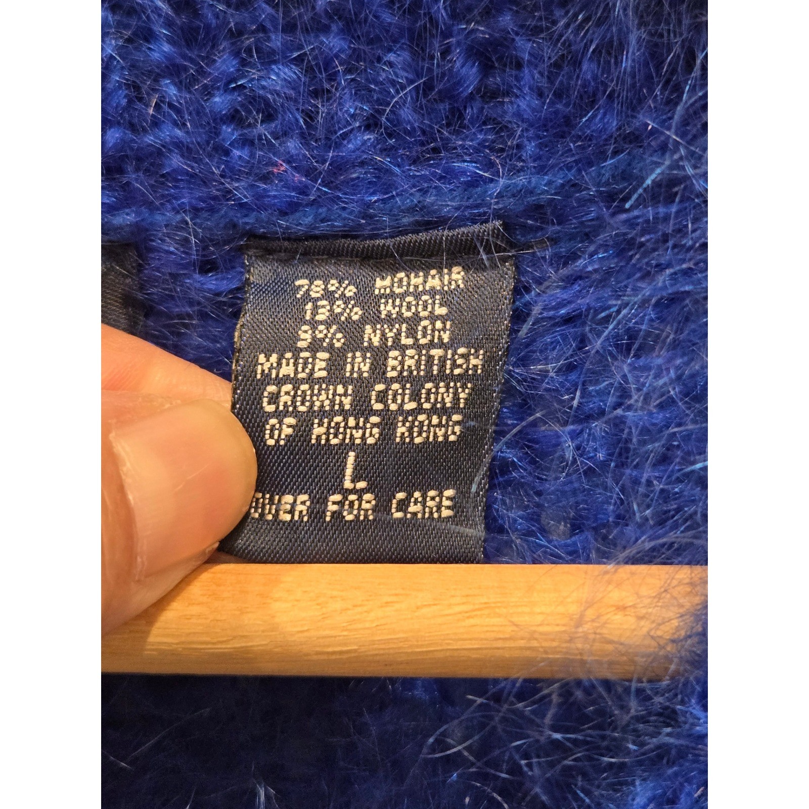OBR Vintage Royal Blue Mohair Wool Blend V-Neck Fuzzy Cardigan Sweater Large