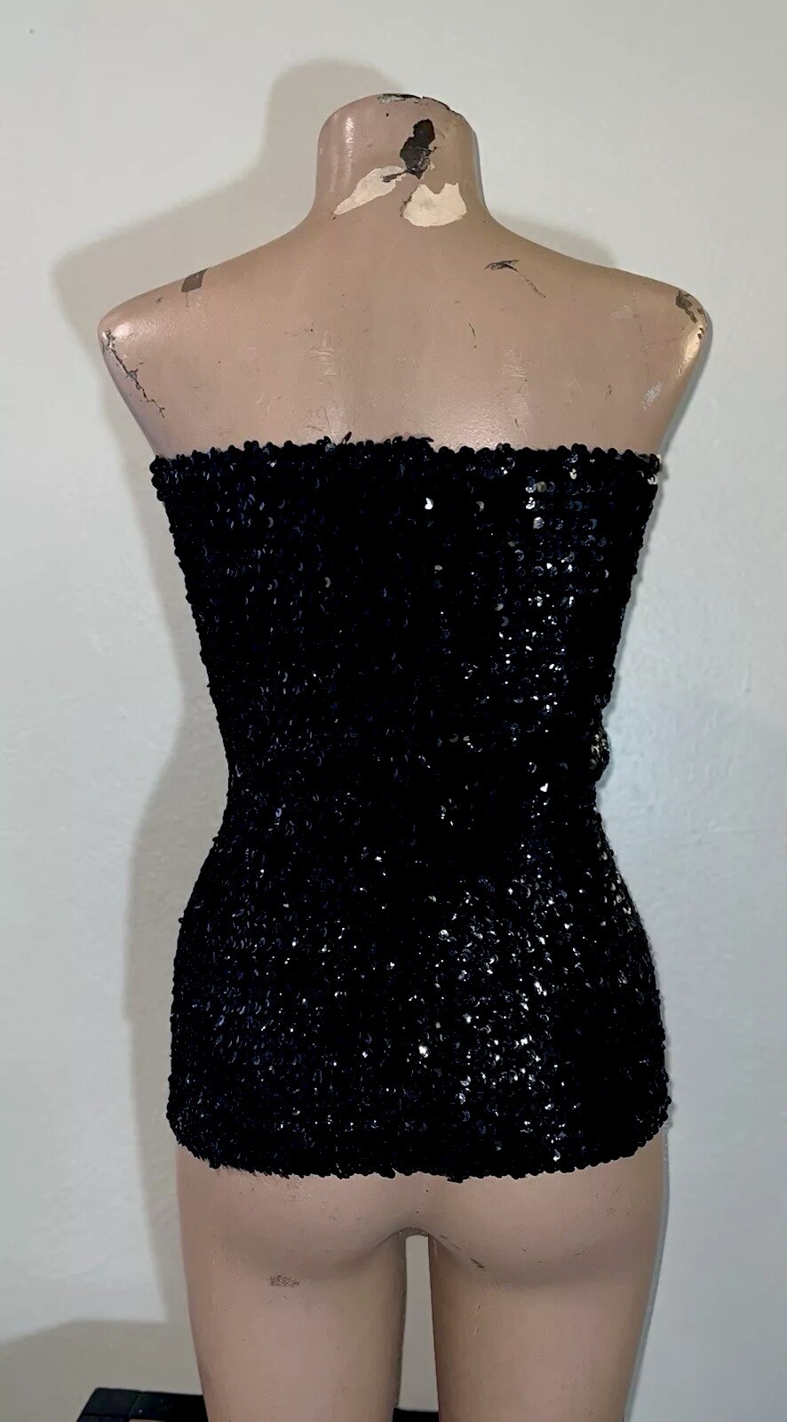 Vintage 1970-80’s Black Sequined Large Tube Top Strapless Sz S Disco