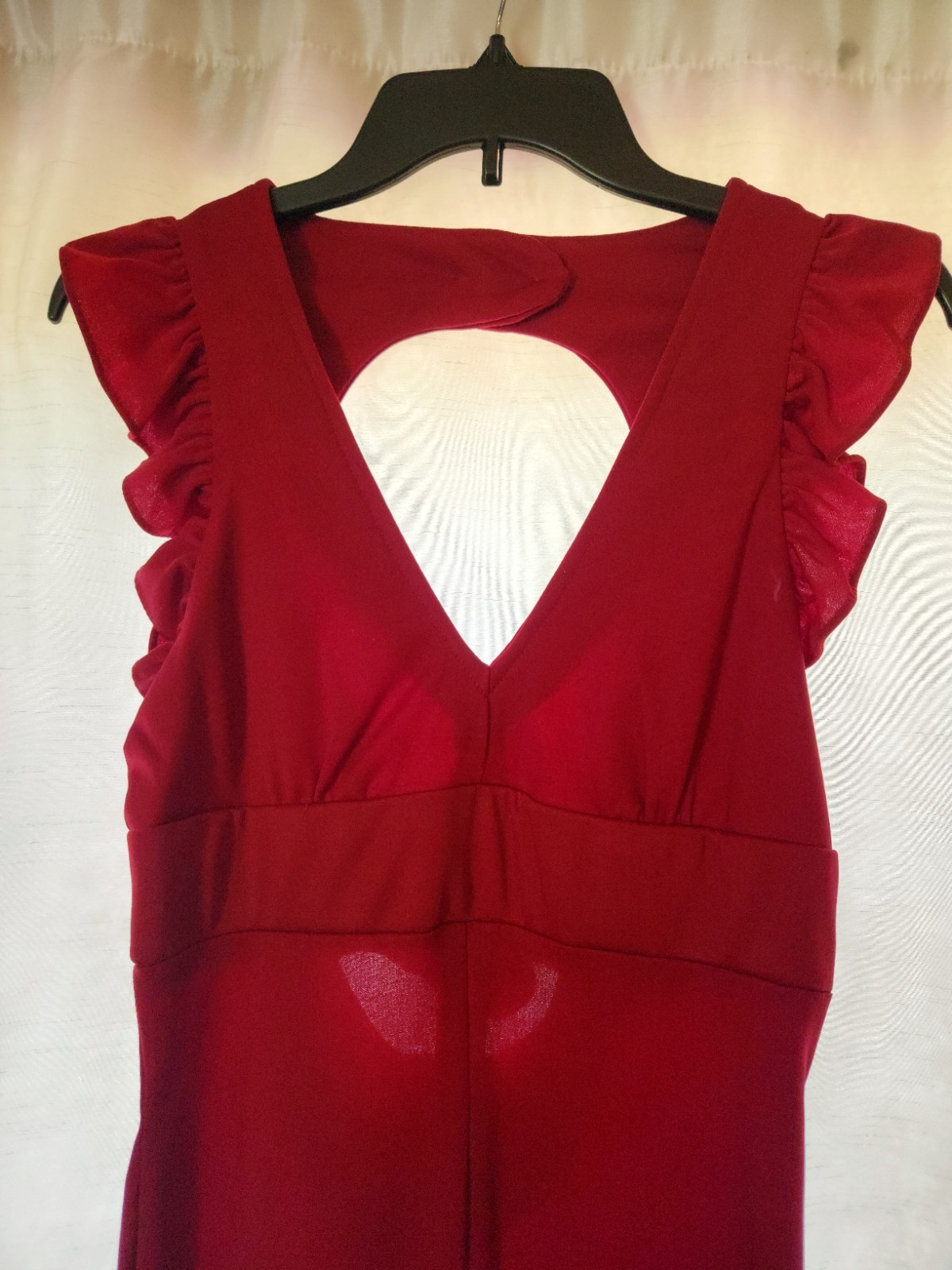 VTG 1970s Deadstock Jumpsuit Bell Bottom Open Back Disco Burgundy 11/12 Fit S/M