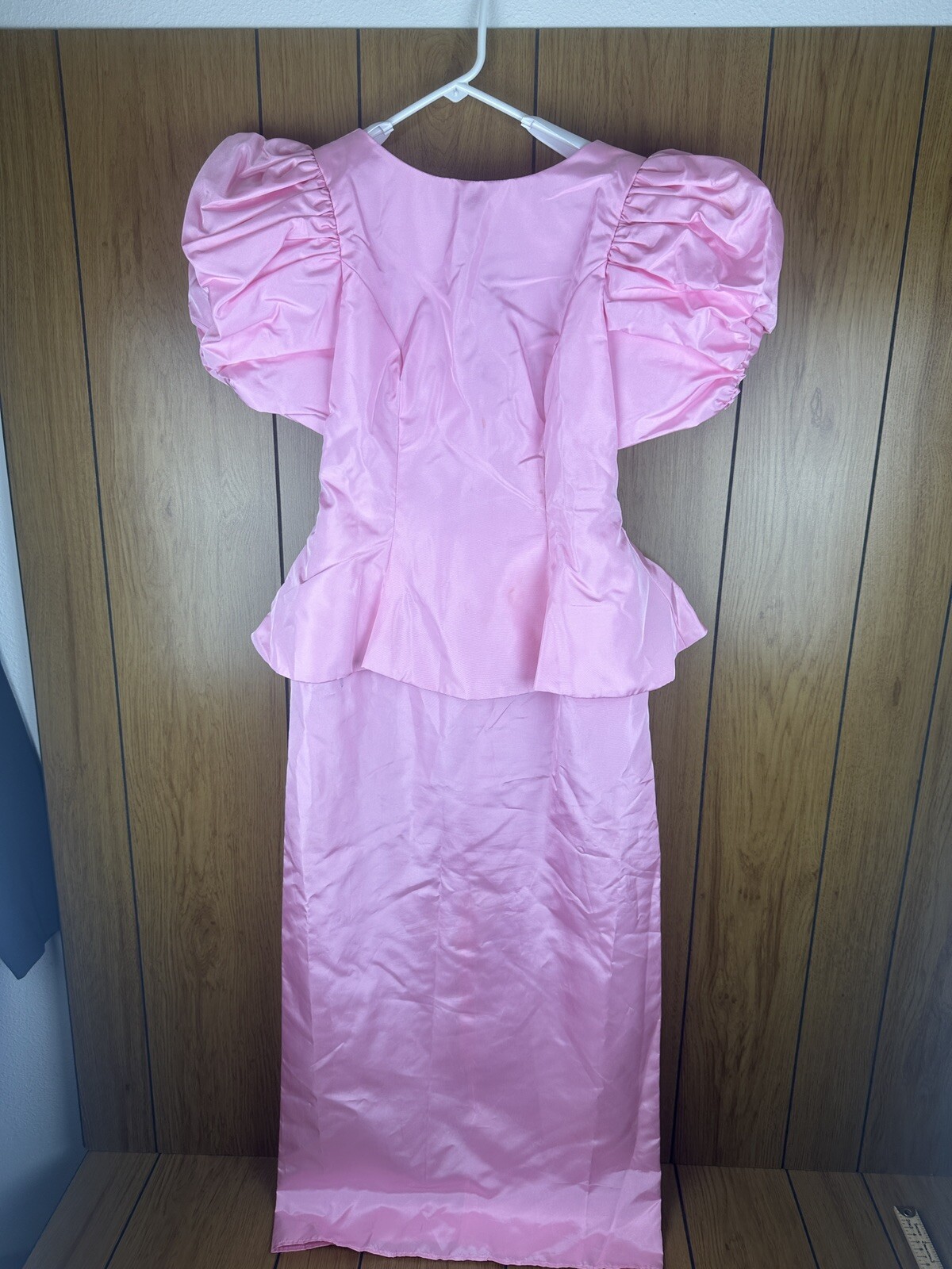 Vintage 1980s Pink Princess Cut Peplum Dress With Bow Accent As Pictured