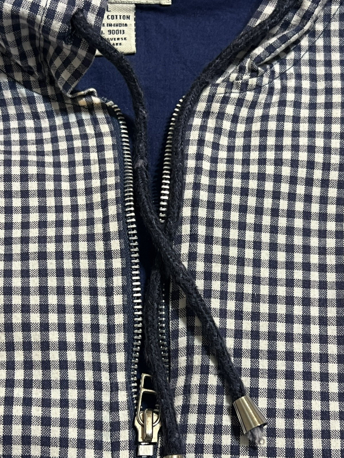 Vintage Krazy Kat Blue Check Top With Hood Kangaroo Pocket Sz Large