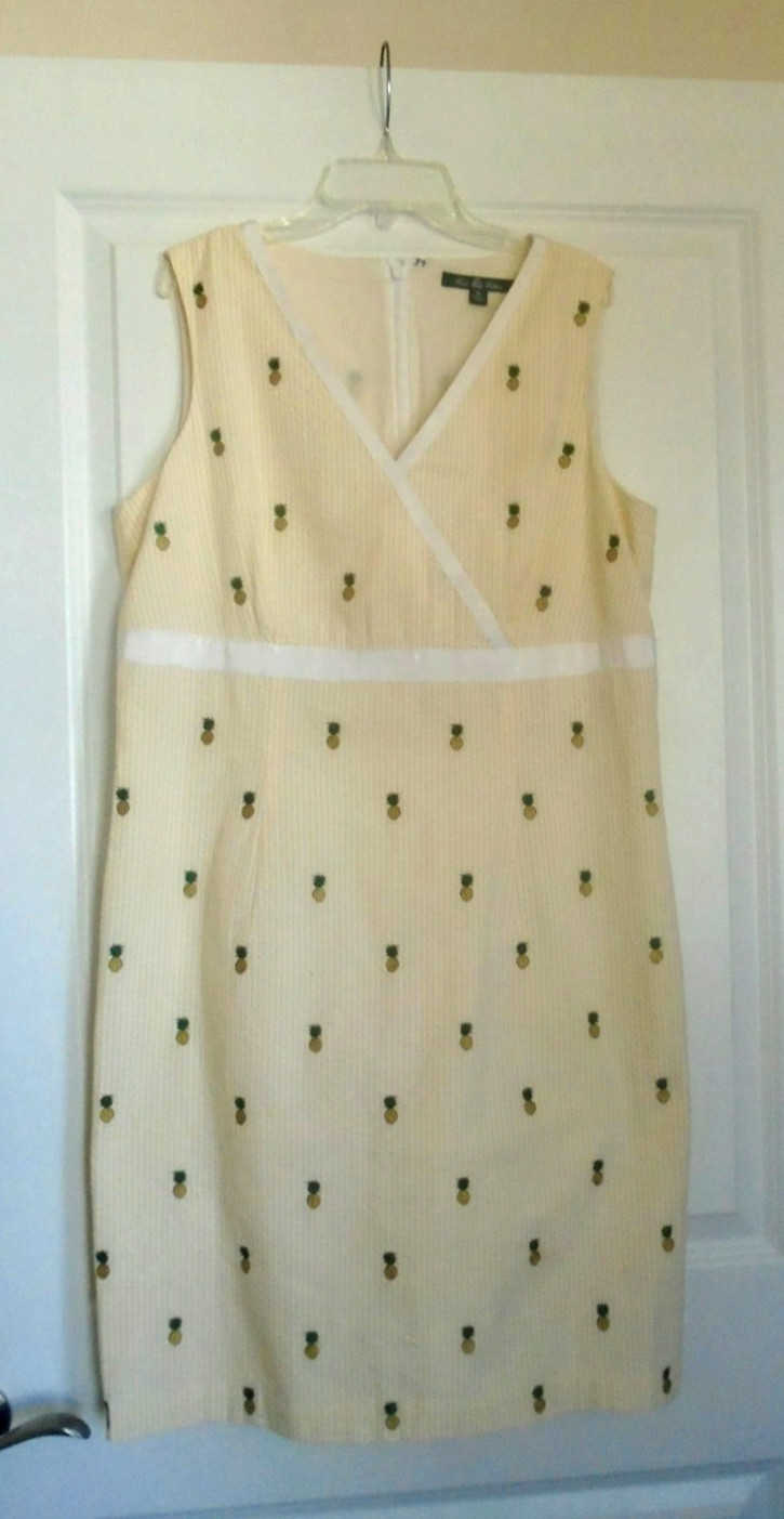 BROOKS BROTHERS Yellow White Seersucker Sheath Sleeveless Dress Lined Size 14!