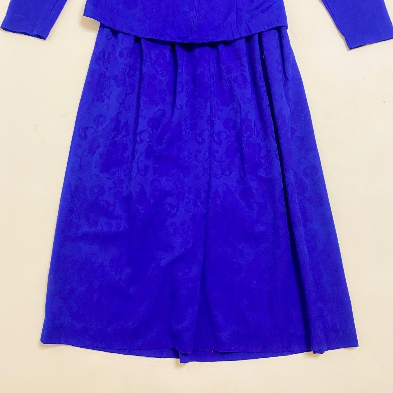 Vintage Blue Dress 1980’s Long sleeved Dress with floral embroidery embellishme