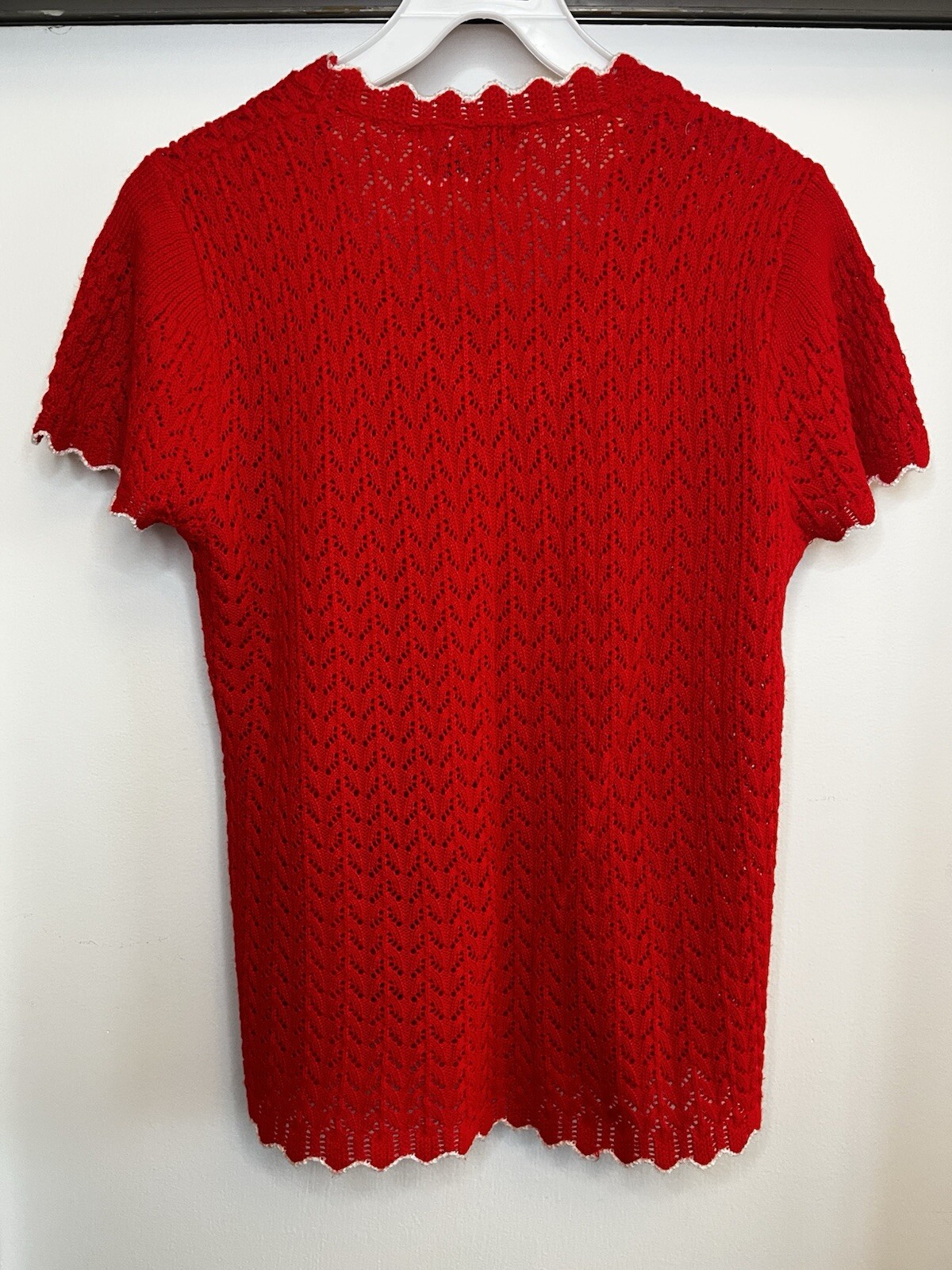 Vintage Billie Jo Red White Short Sleeve Sweater Valentine Size Ladies Medium