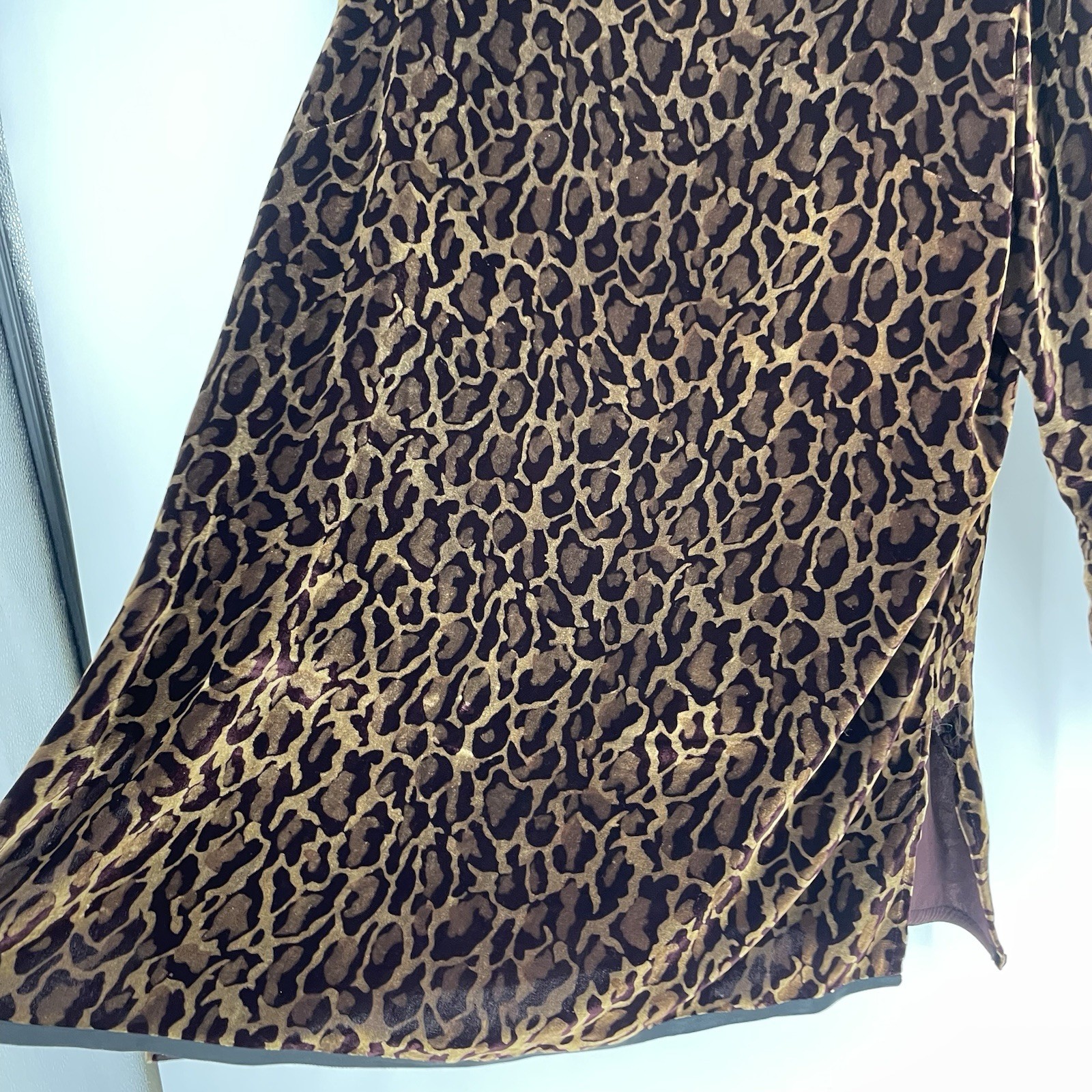 Vintage 90s Maggie Shepherd Cheetah Leopard Velvet Long Sleeve Dress