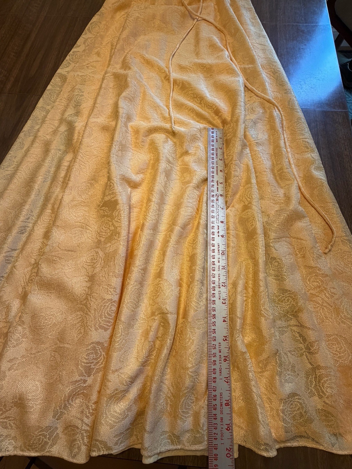Vtg 70s-80’s Gold Rose Overlay Blouson Maxi Dress Floral Prairie Romantic