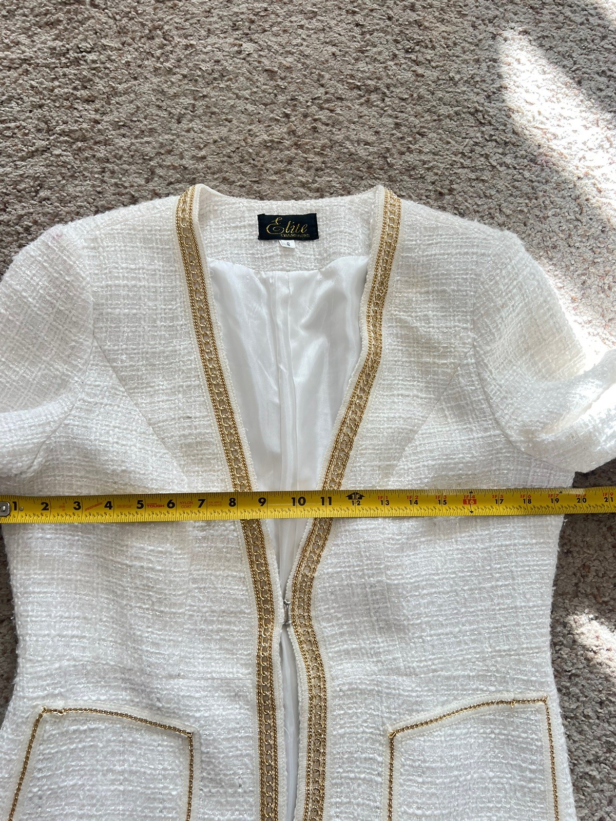 VNTG Elite Champagne White Tweed Blazer Church formal Business Old Money Sz 8