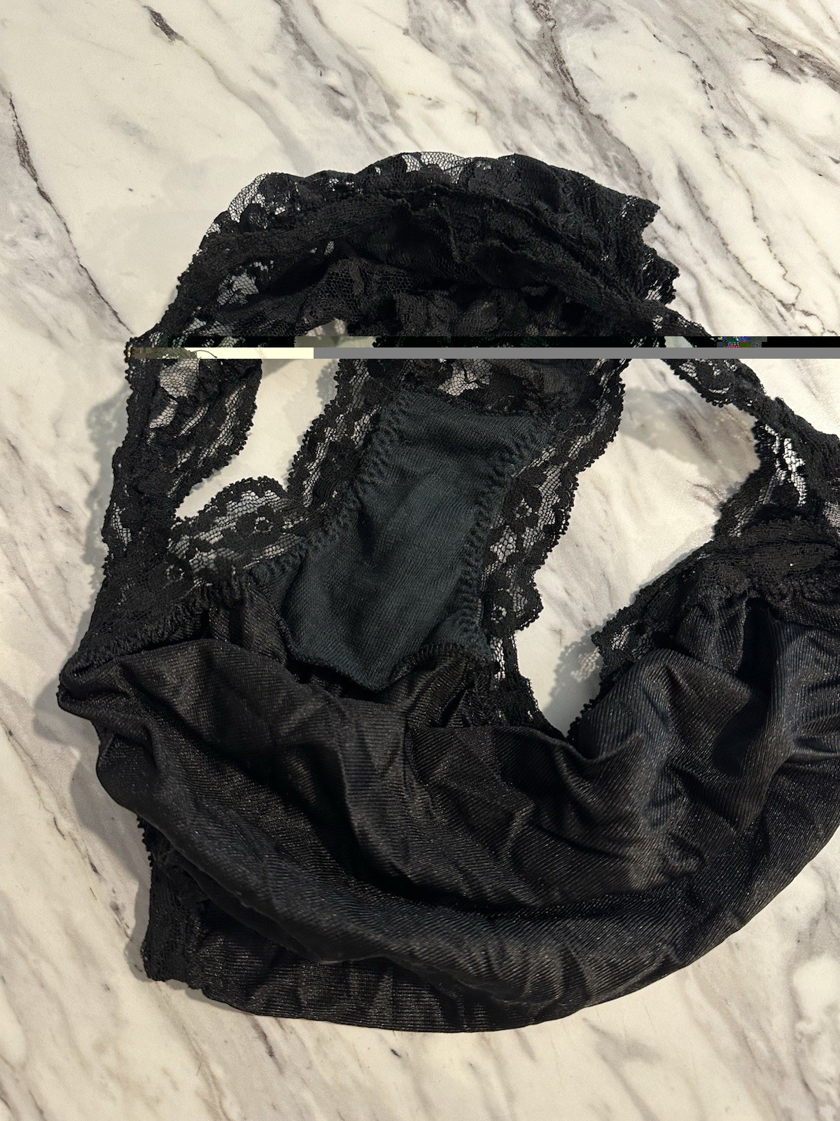 Vintage Glydons Hollywood String Bikini Style Lace Panties Black Sz Medium