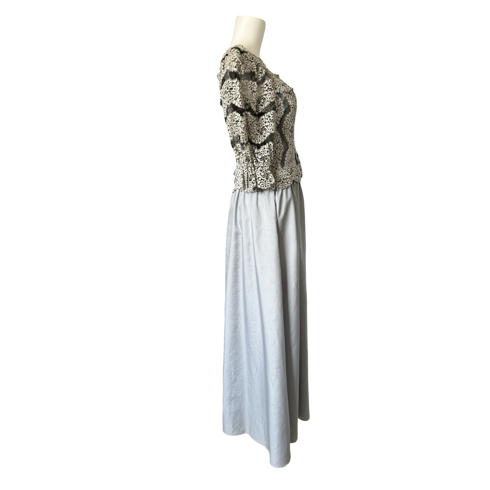 Vintage 80s Special Occasion Dress Lace Blue Gray Maxi Mother of the Bride 6